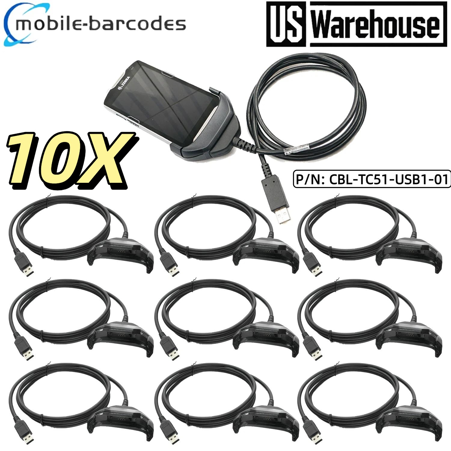 10X USB Data Charger Cable for Zebra TC51 TC510K TC52 TC56 TC57 CBL-TC51-USB1-01