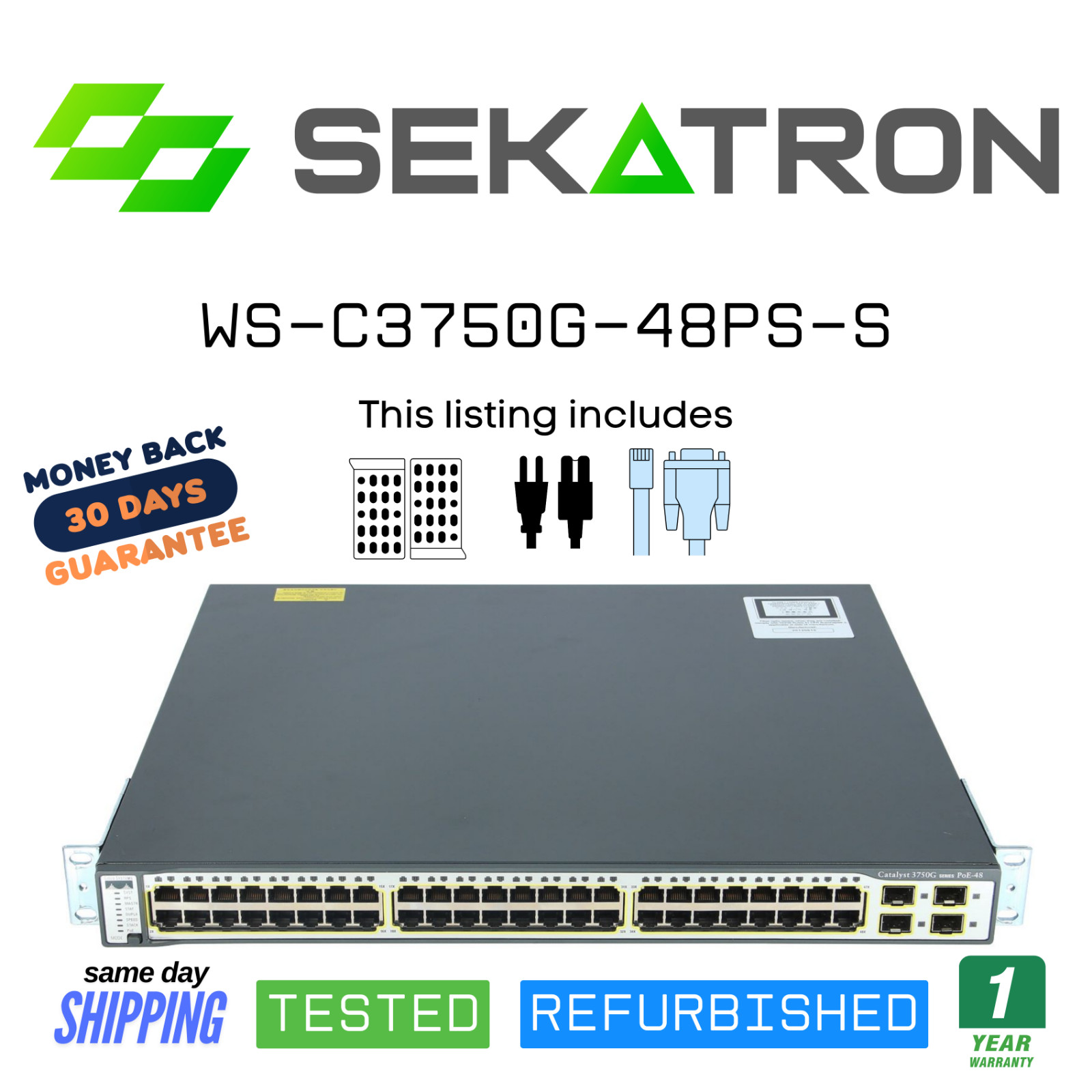 ♻️ Cisco WS-C3750G-48PS-S 48-Port PoE Gigabit Switch w/ 4 SFP Uplinks⚡Fast Ship