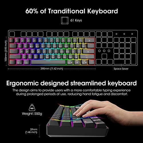 KOORUI GAMING KEYBOARD 60 PERCENT, WIRED ULTRA-COMPACT MECHANICAL -  BLACK