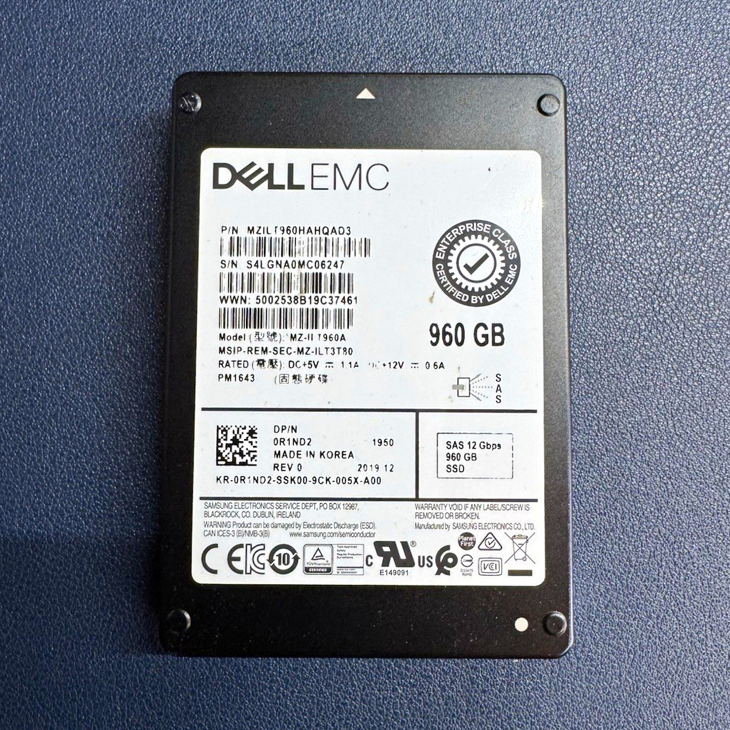Dell EMC 960GB 2.5in SAS Internal Hot Swap SSD MZIL960HAHQAD3 0R1ND2