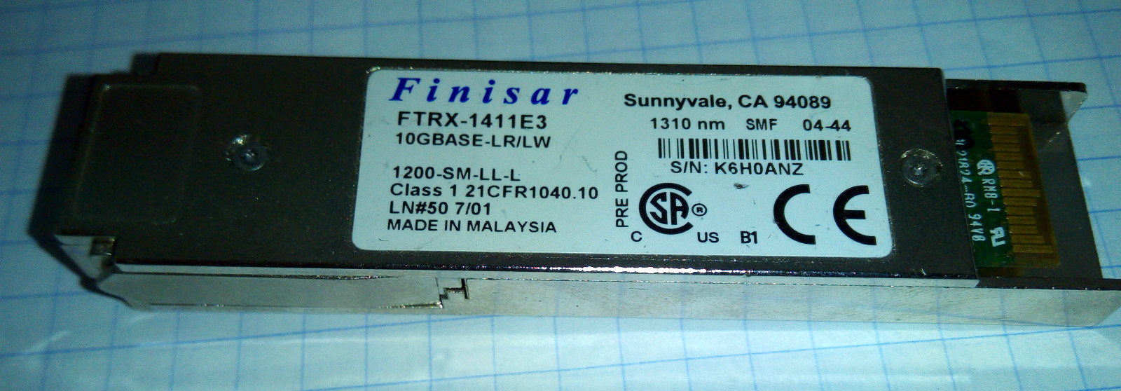 Finisar FTRX-1411E3 10Gb 10GBase-LR/LW 1200-SM-LL-L XFP Transceiver