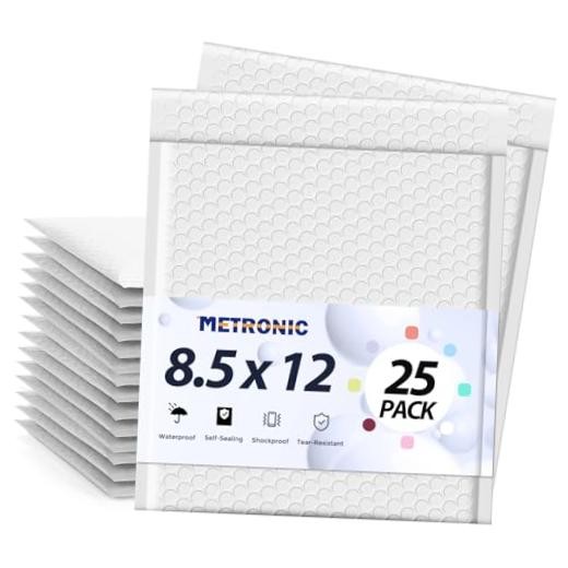 Bubble Mailers 8.5x12" Padded Envelopes 25 Pack Self Seal 8.5x12" 25 pc White