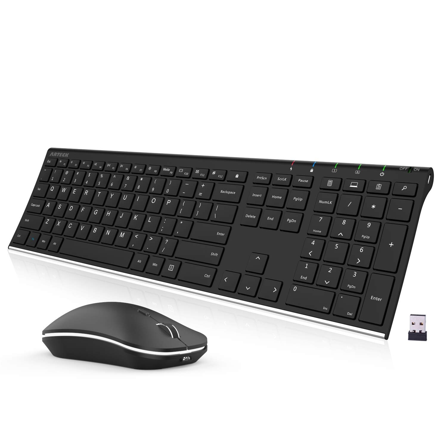 Arteck 2.4G Wireless Keyboard and Mouse Combo Stainless Steel Ultra Slim Full...