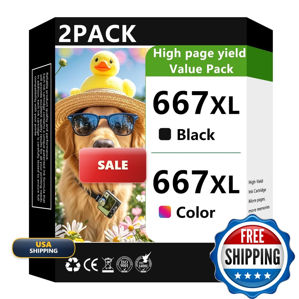 667XL Black and Color Combo Pack Compatible for HP DeskJet Printers (2Pack)