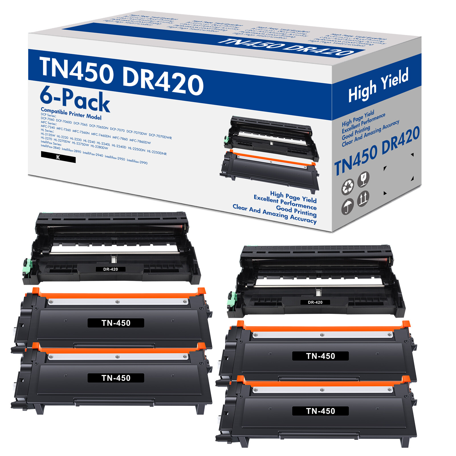4PK TN450 Toner 2PK DR420 Drum Set Fits Brother HL-2270DW 2280DW MFC-7860DW