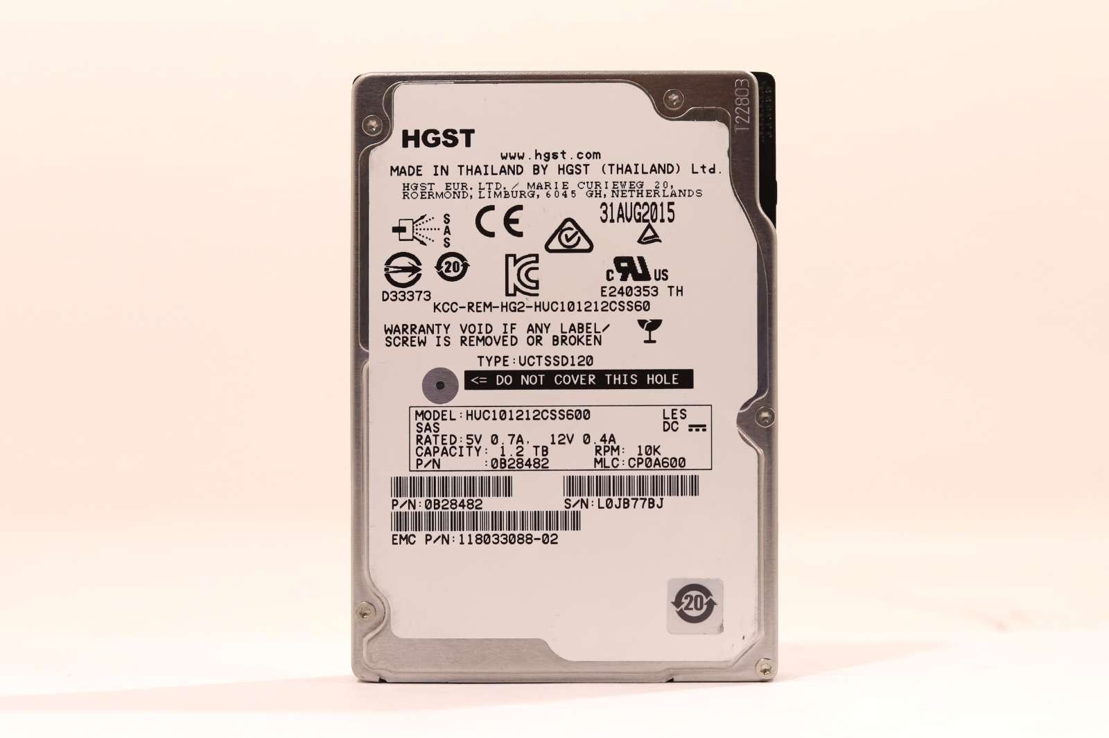 HGST HUC101212CSS600 1.2TB 2.5" 6Gb/s 64MB 10K RPM SAS Hard Drive P/N: 0B28482