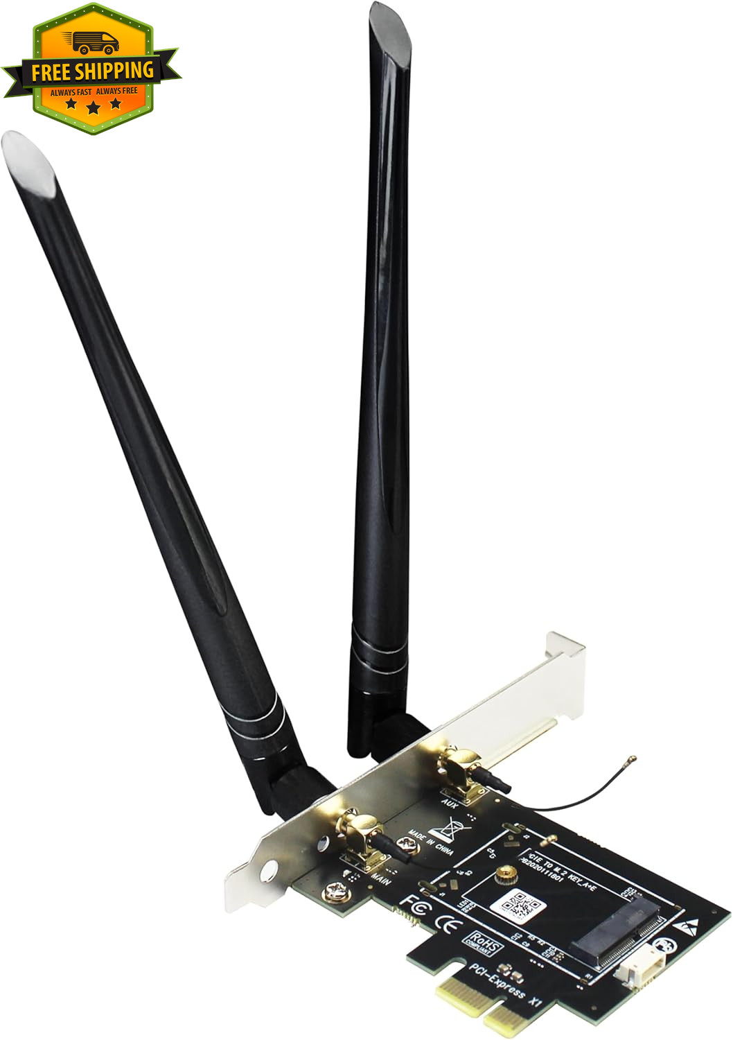 GLOTRENDS M.2 E Key to PCIe X1 Adapter WiFi Bluetooth with Antenna