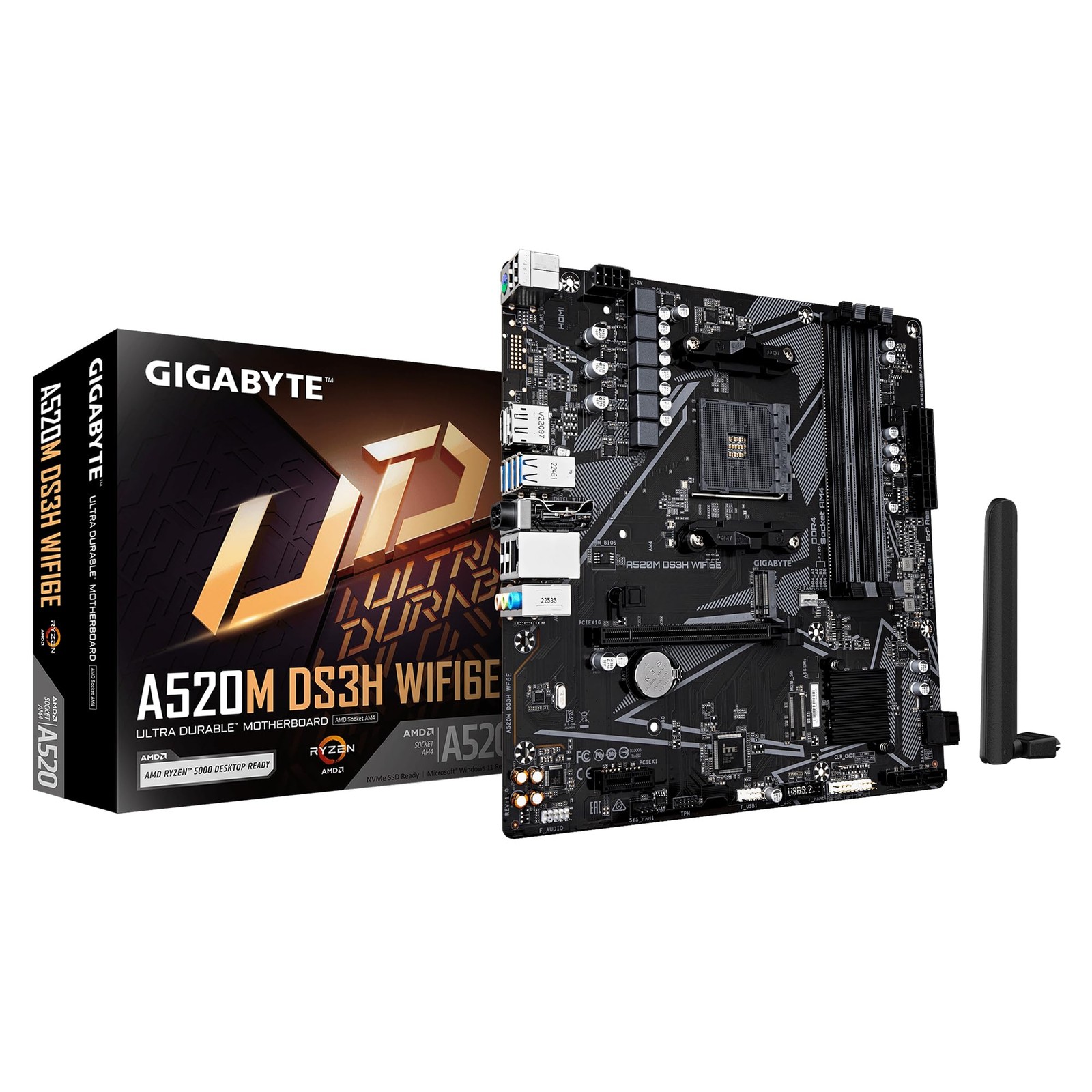 GIGABYTE A520M DS3H WIFI6E Motherboard - Supports AMD Ryzen 5000 Series AM4 CPUs