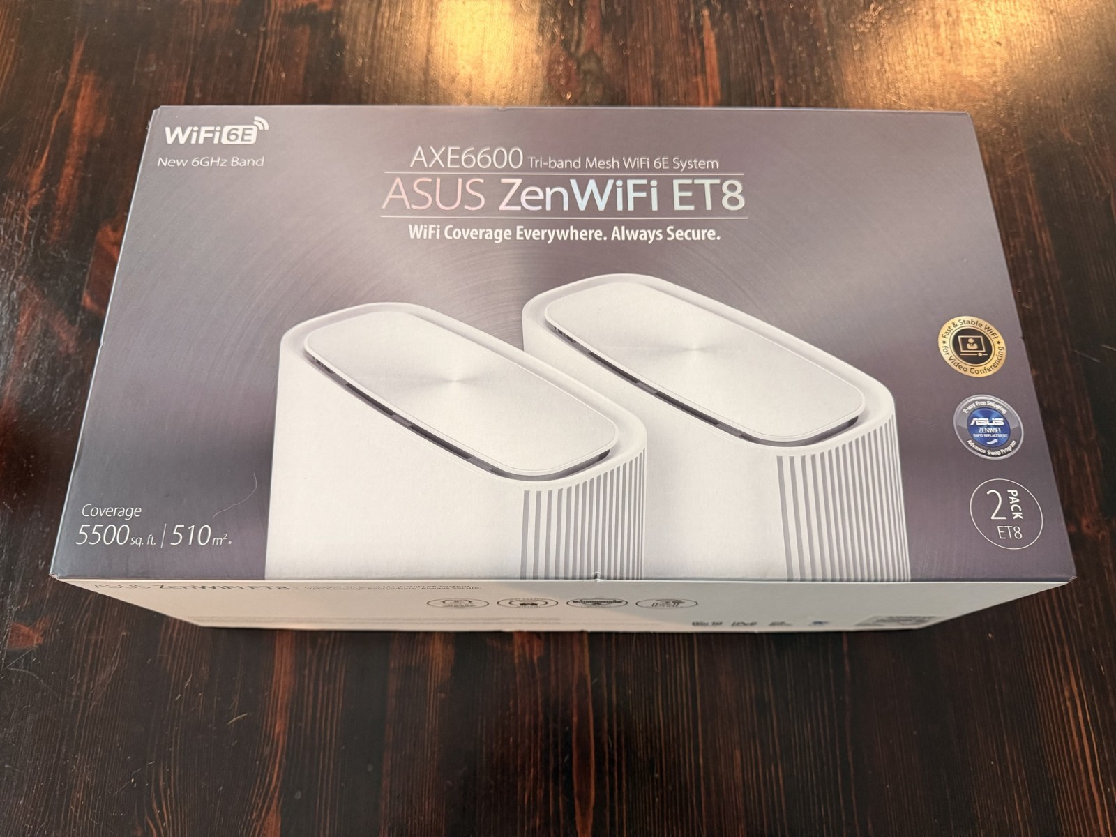 ASUS ZenWiFi ET8 2-pack — whole-home tri-band mesh WiFi 6E, white