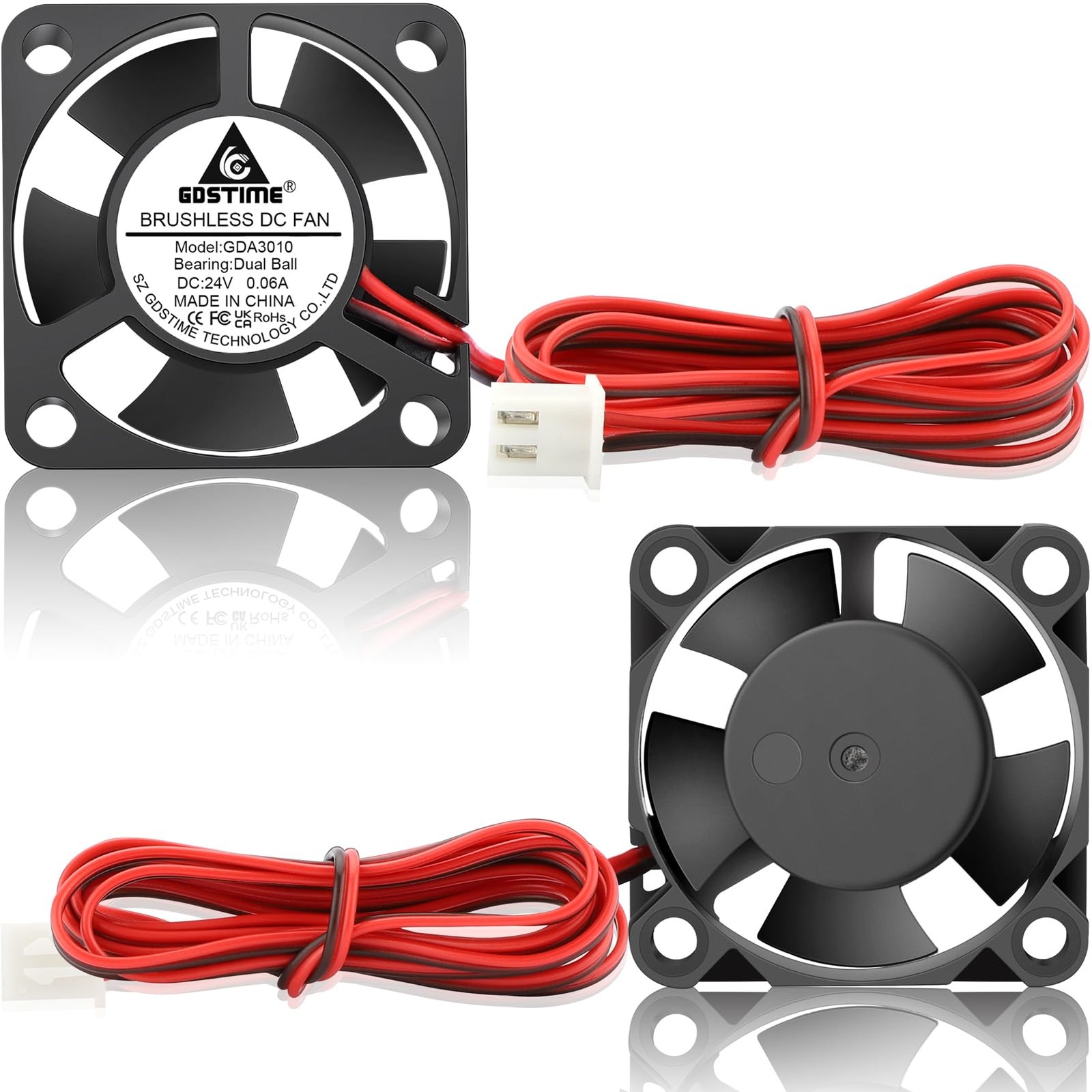 GDSTIME 30mm 3010 Fan 24V 2-Pin Dual Ball Brushless DC Cooling 2-Pack 3010