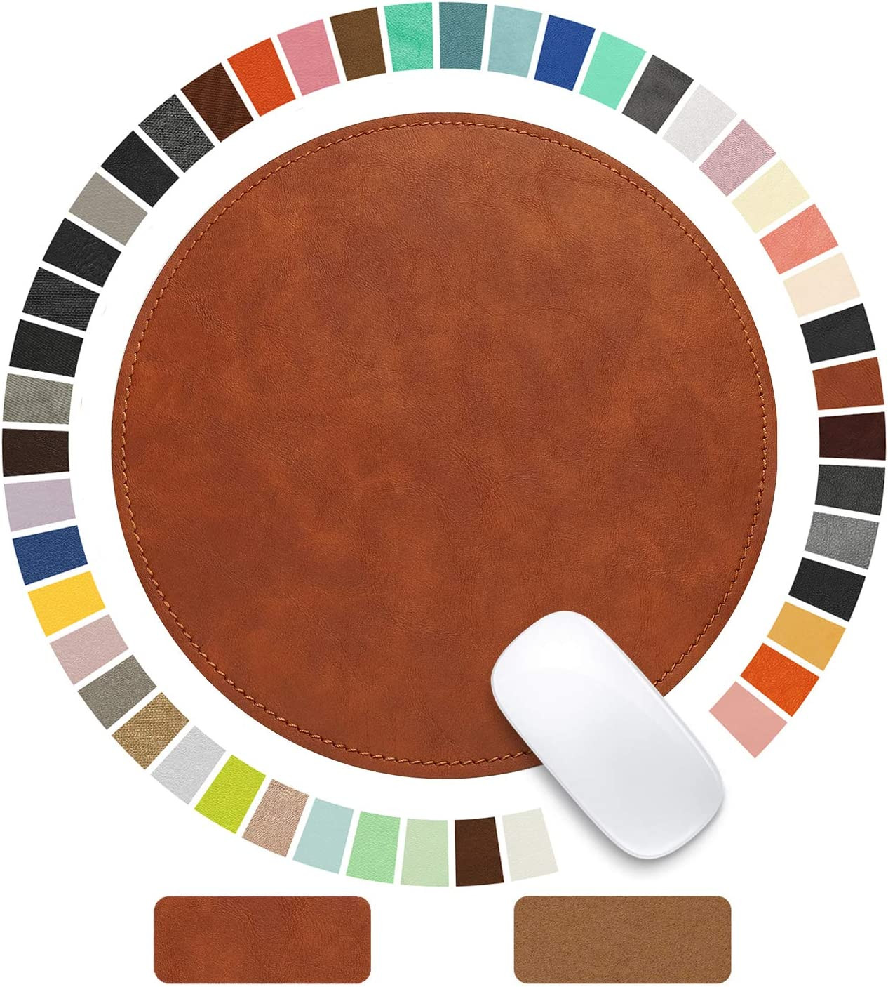 Mouse Pad，Round Mouse Pad，Pu Mouse Pad，Leather Mouse Pad with Stitched Edge Micr