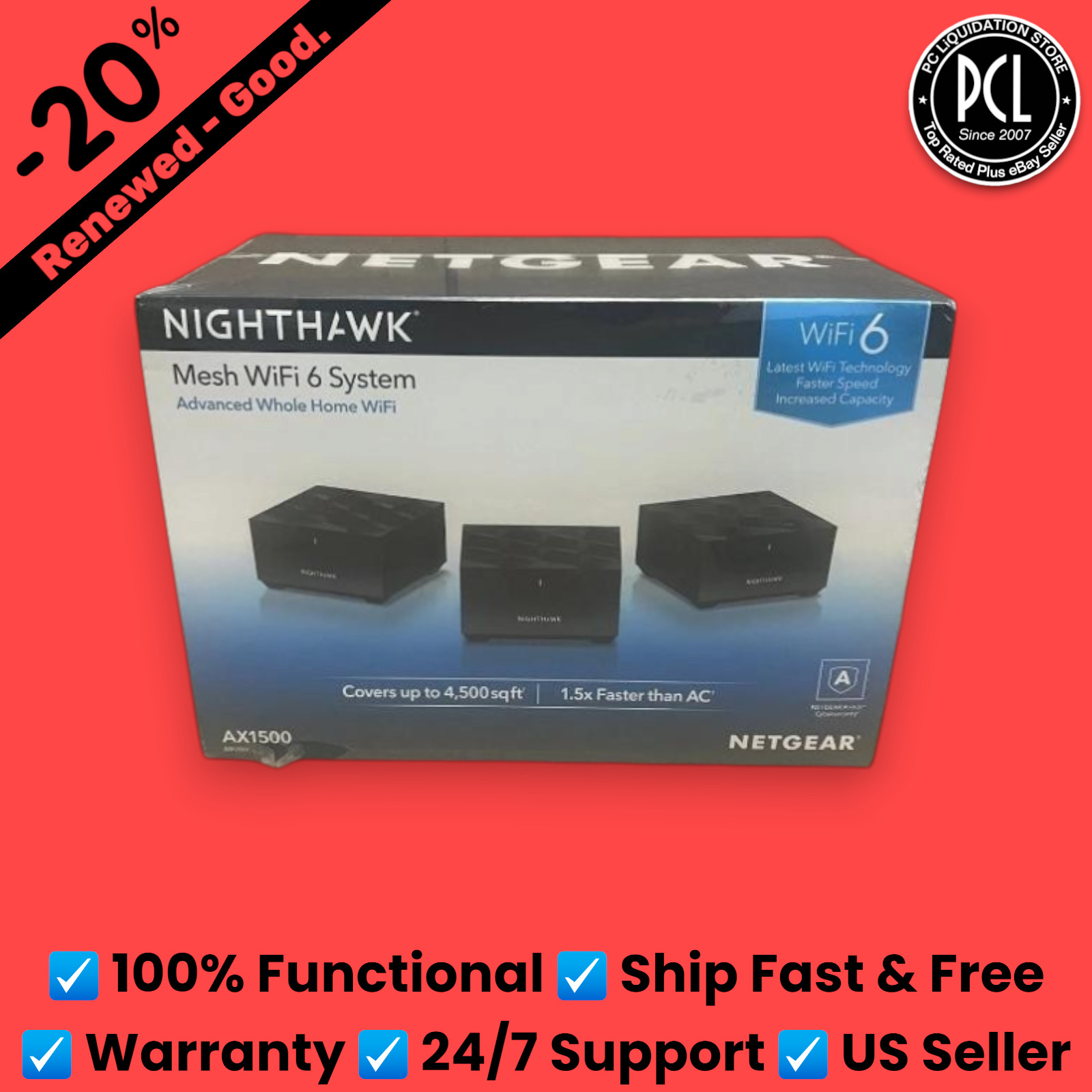 ✅ Nighthawk Dual-Band Mesh WiFi 6 System Router + 2 Satellites AX1500  MK6W ✅