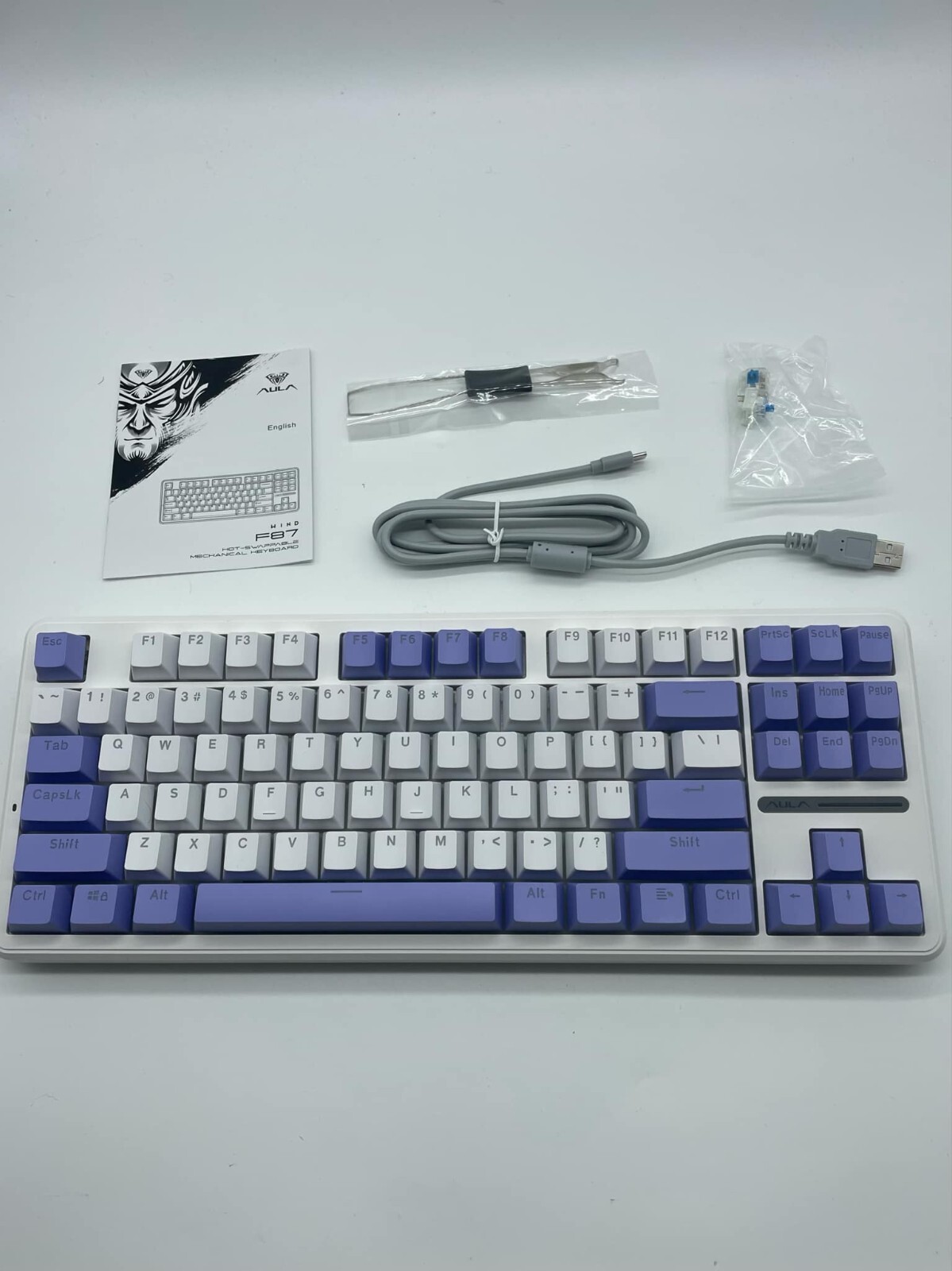 AULA F87 Wired Gaming Keyboard 75% TKL Gasket Hot Swappable Custom White Purple