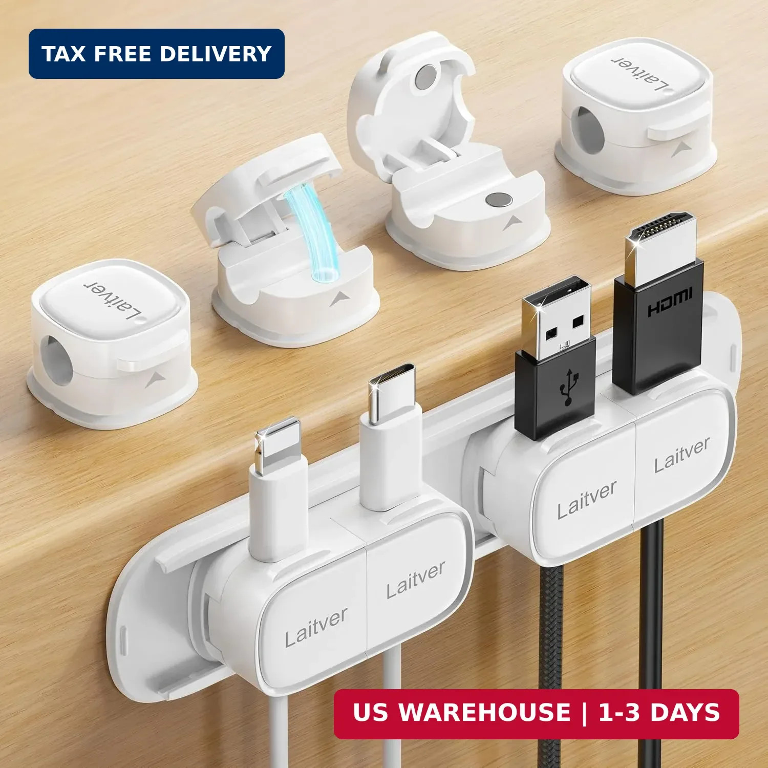 6 Pack Magnetic Cable Clips [1s Open/Lock], Cord Organizer Holder