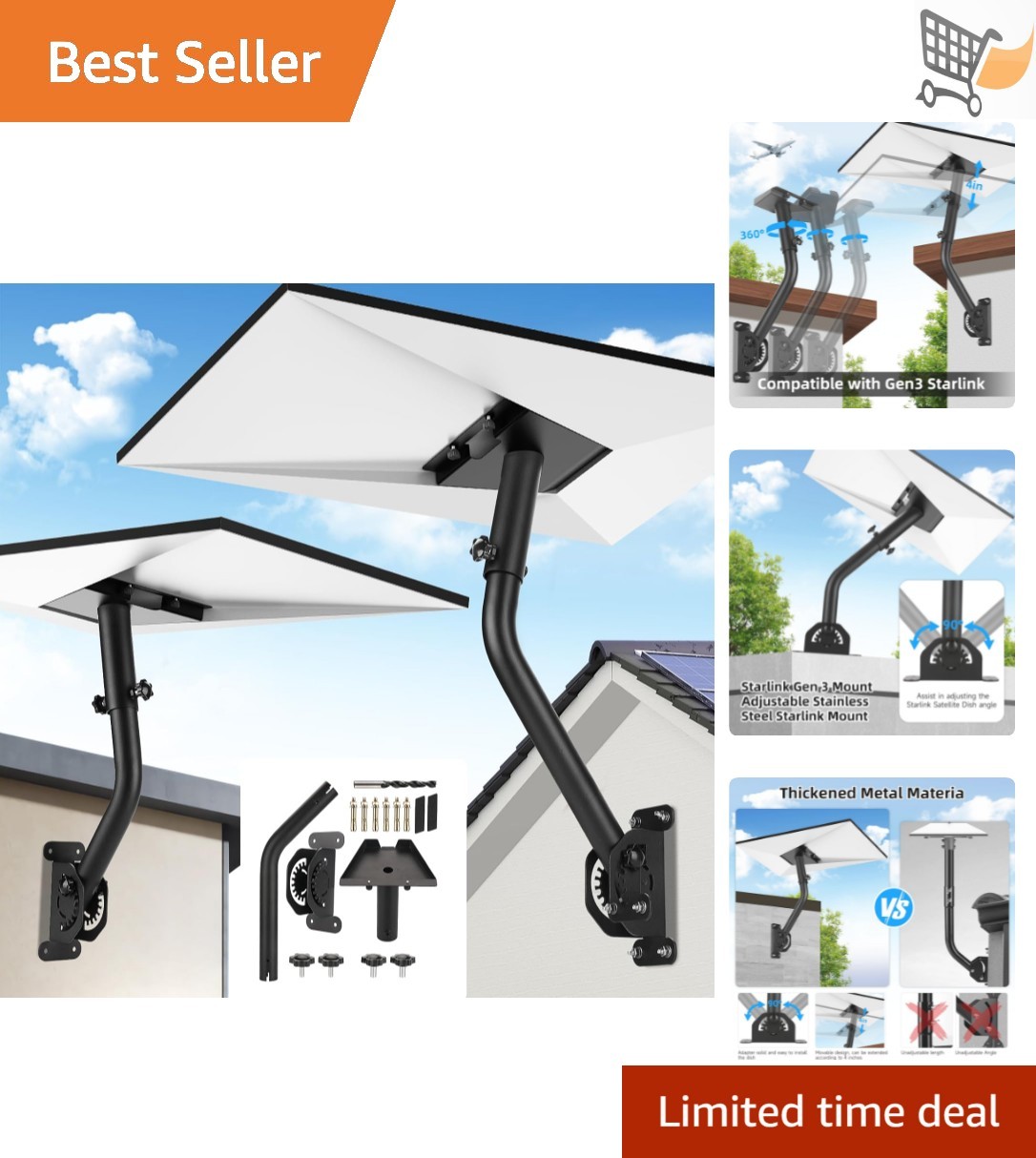 Starlink Gen 3 Mount Adjustable Wall Roof Kit for Satellite Internet