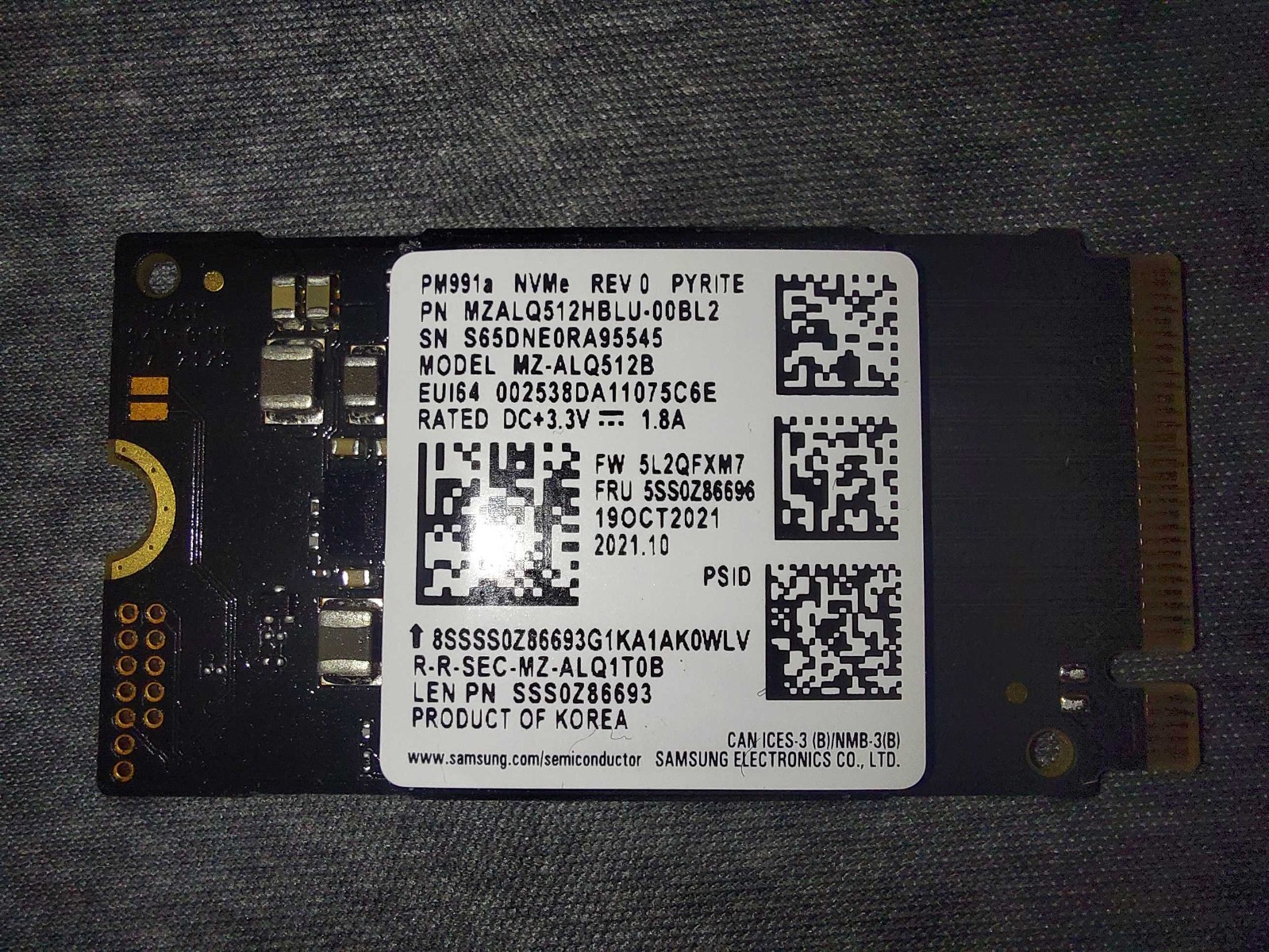 Samsung PM991a 512GB NVMe SSD M.2 2242 – MZ-ALQ512B – PCIe