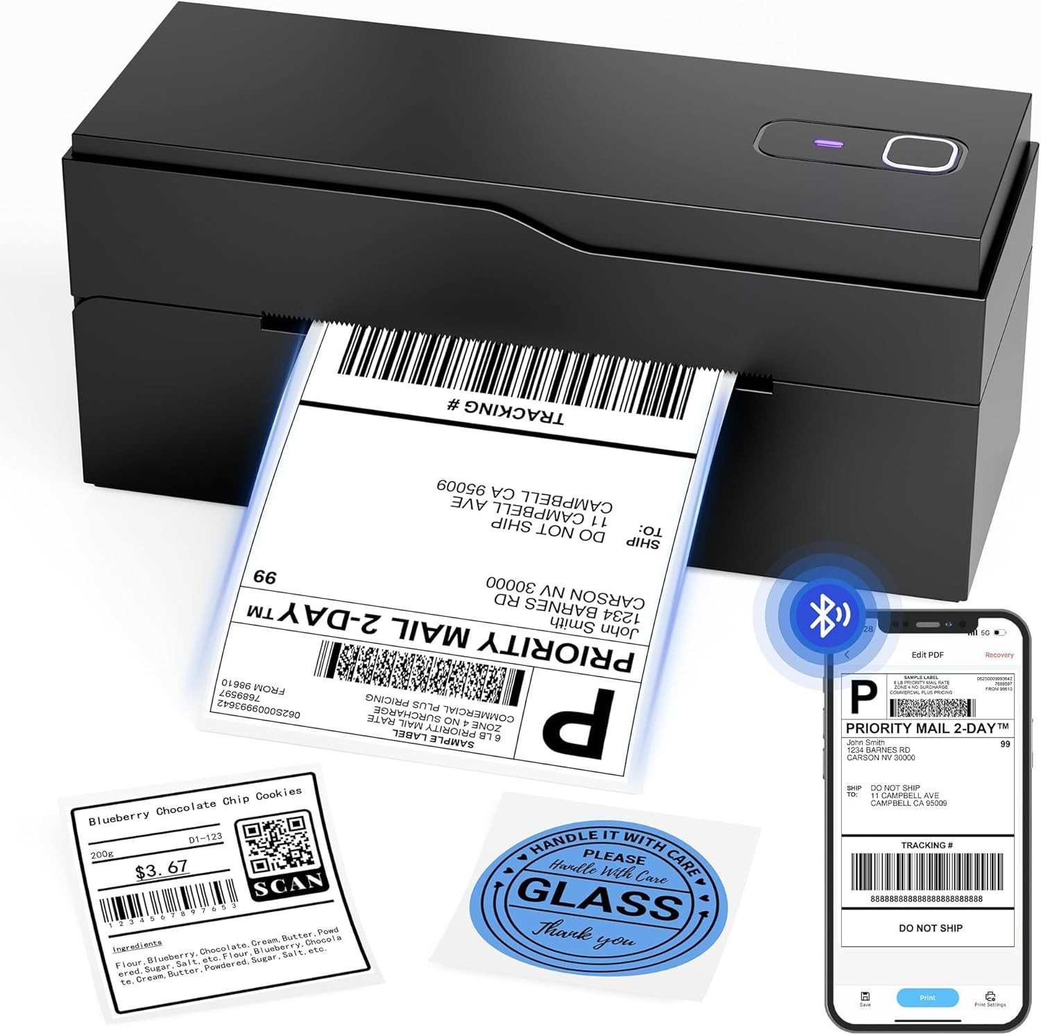Label Printer 4x6 Bluetooth+USB Thermal Label Printer +30  Labels