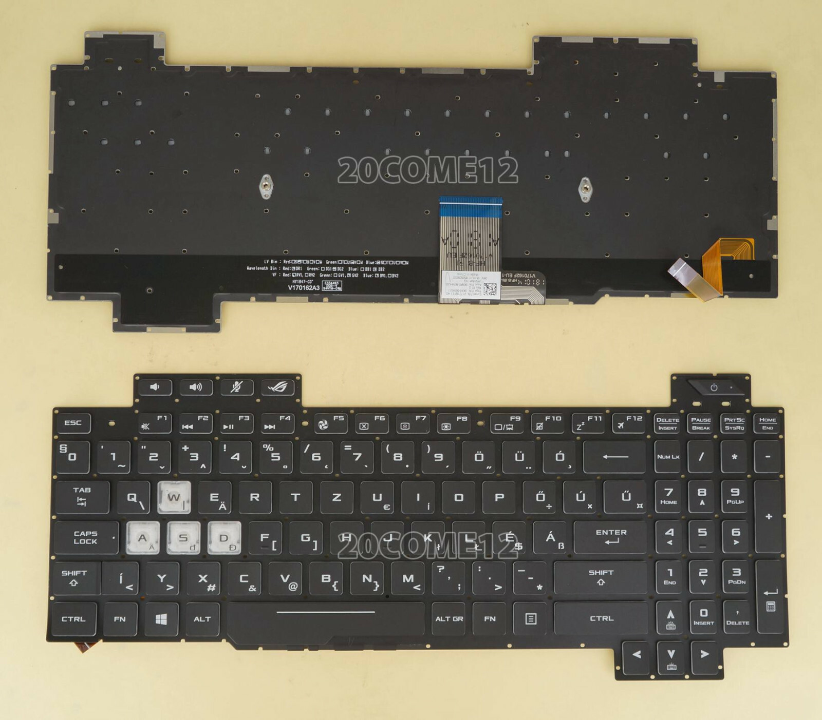 NEW FOR ASUS GL504GV GL504GW KEYBOARD Color backlit Hungarian Magyar WASD white