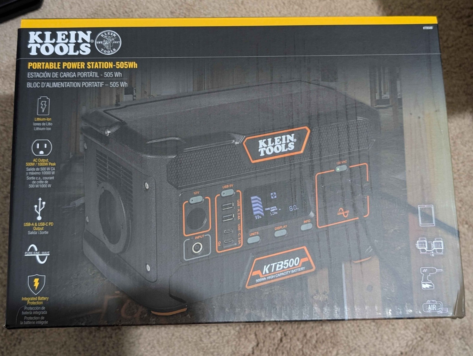 Klein Tools KTB500 Portable Power Supply, 505 Wh, 500W, up to 1000W Pure Sine