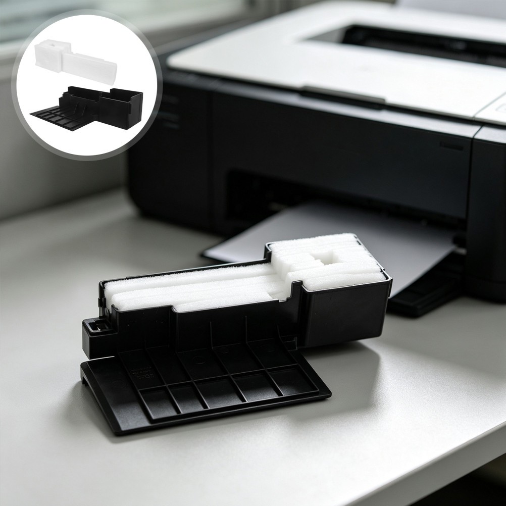 Reusable Printer Waste Ink Absorber Box with Sponge Pad for Home Use Black