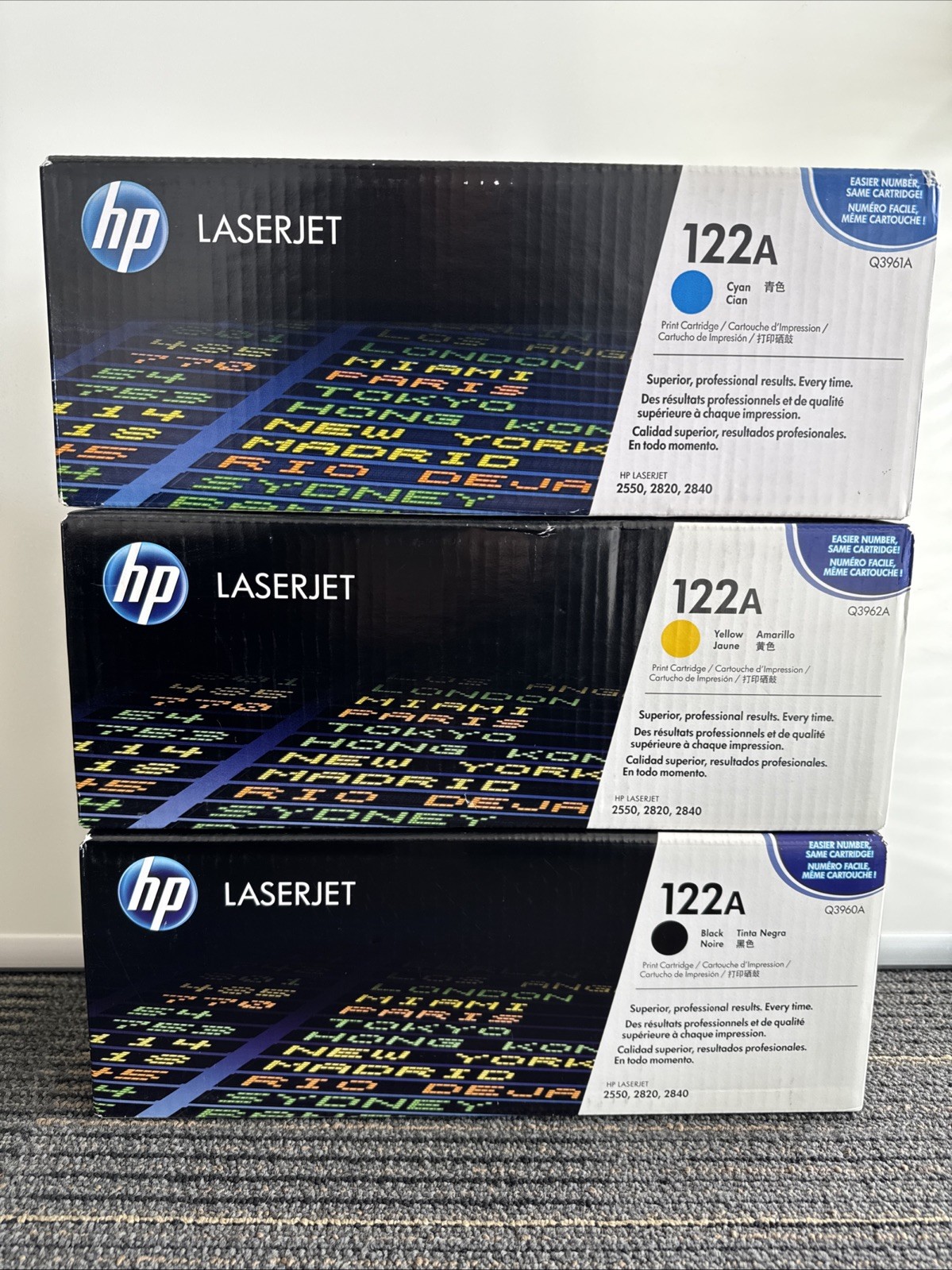 Genuine HP 122A Toner Set Q3960A Q3961A Q3962A Black Cyan Yellow - NEW SEALED C