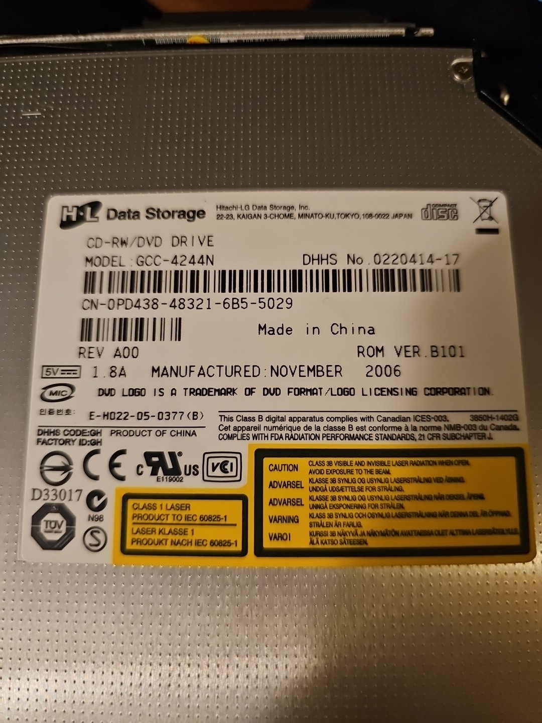 Dell PD438 CD-RW/DVD-ROM Drive w/ TC509 Caddy & IDE Adapter GCC-4244N   1-4