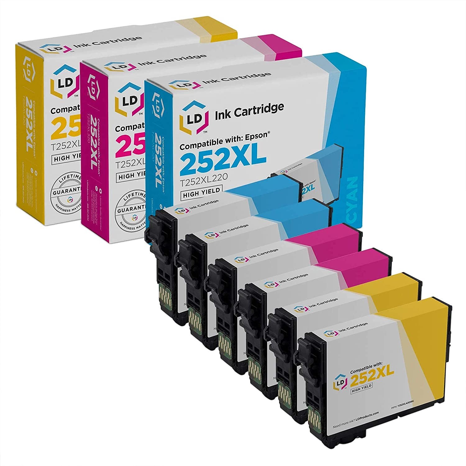 Reman Epson 252XL HY Ink Cartridge (2 Cyan, 2 Magenta, 2 Yellow, 6-Pk)