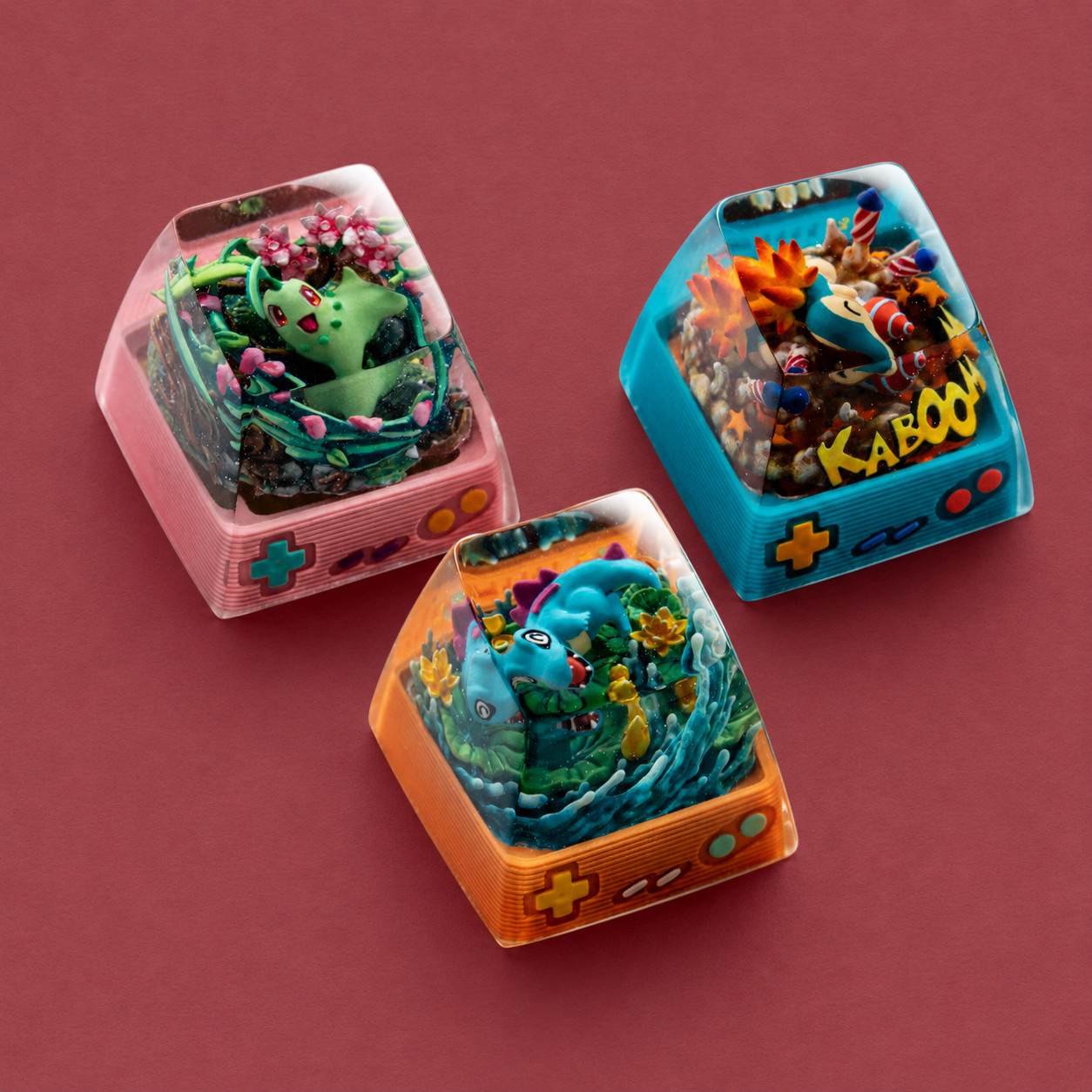 S-Craft Pokemon Keycap 3 starters bundle: Chikorita, Cyndaquil and Totodile