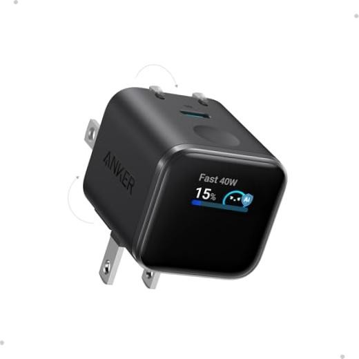 Smart Display Charger,  Nano USB C Charger Block, 45W Max GaN Phone Black