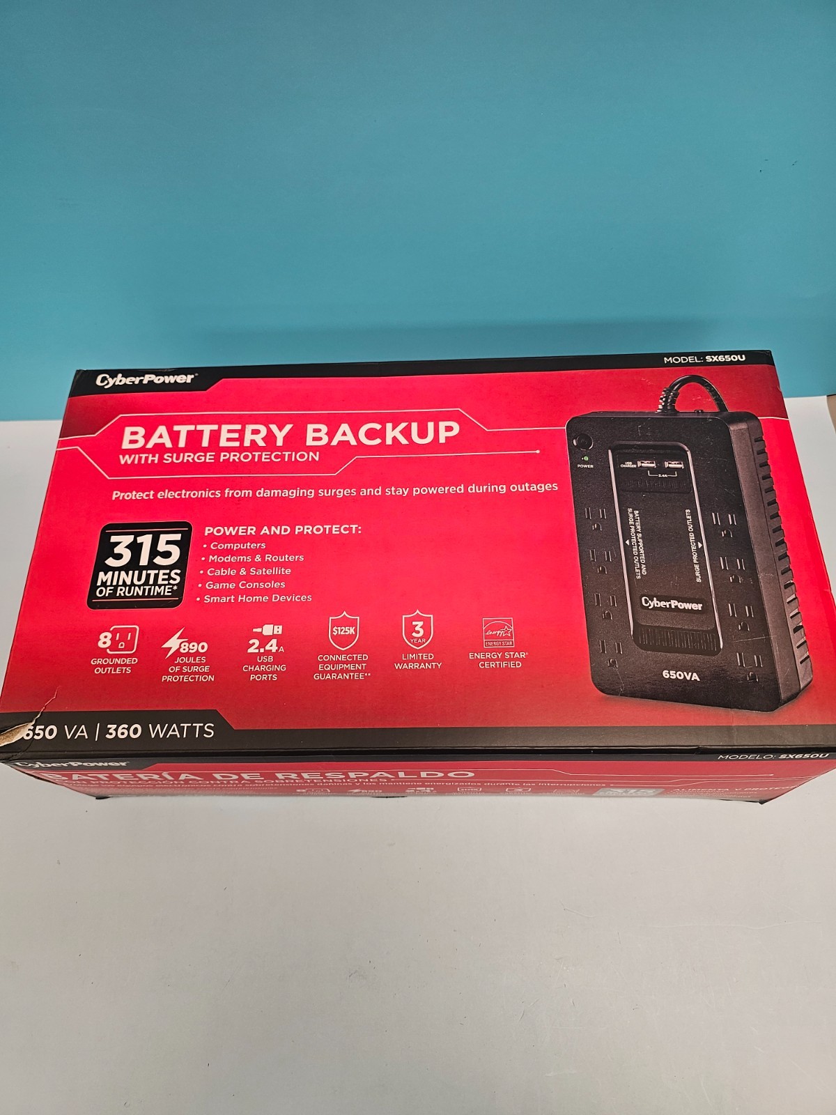CyberPower SX650U 8-Outlet 650VA PC Battery Backup - Black