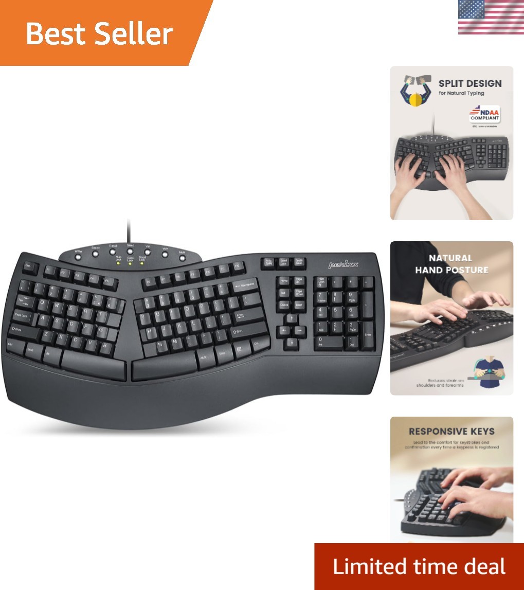 Durable PERIBOARD-512B Ergonomic USB Keyboard - Tactile & Stylish - Black