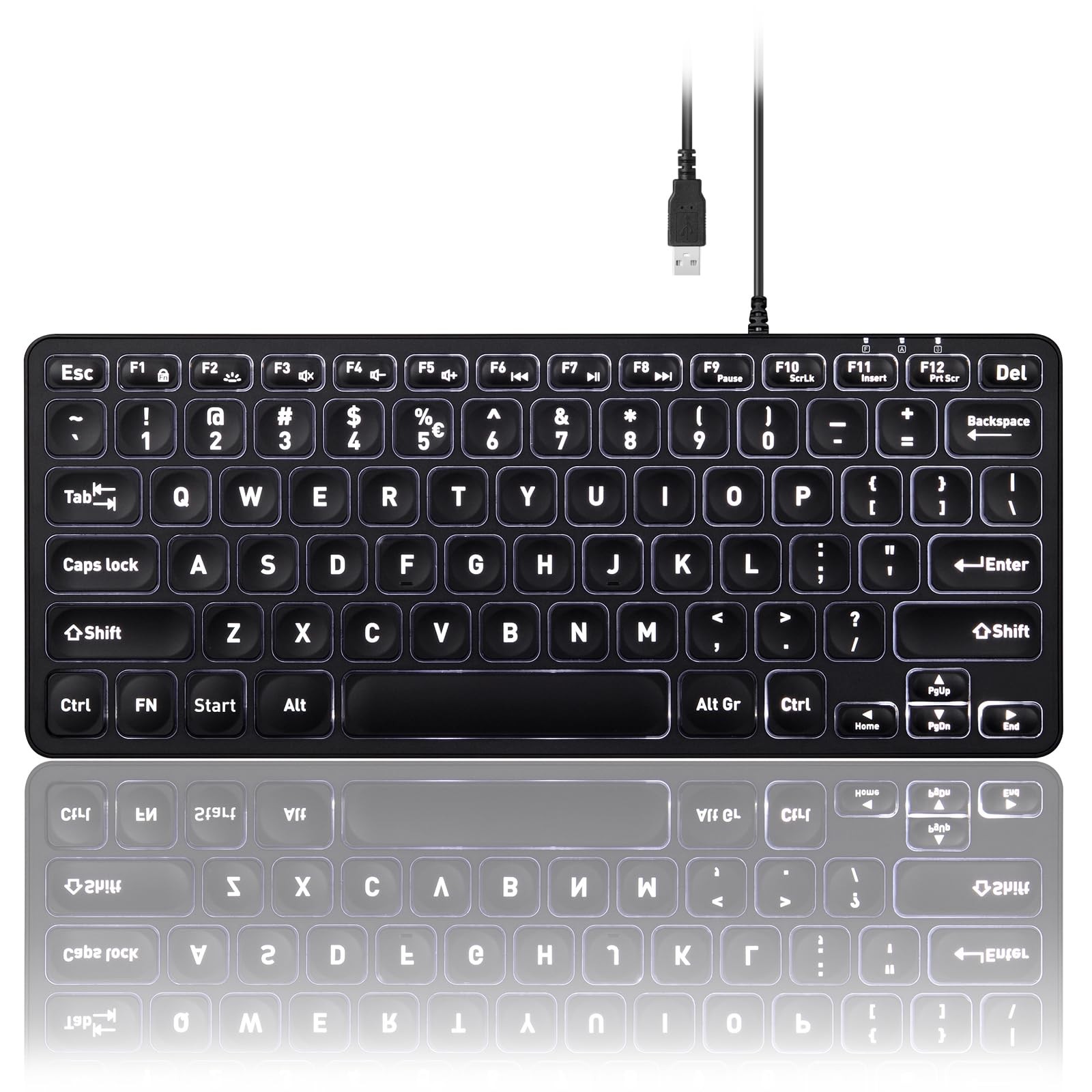 Perixx PERIBOARD-332 Wired Backlit USB Keyboard - Mini 11.22x4.57x0.83 Black