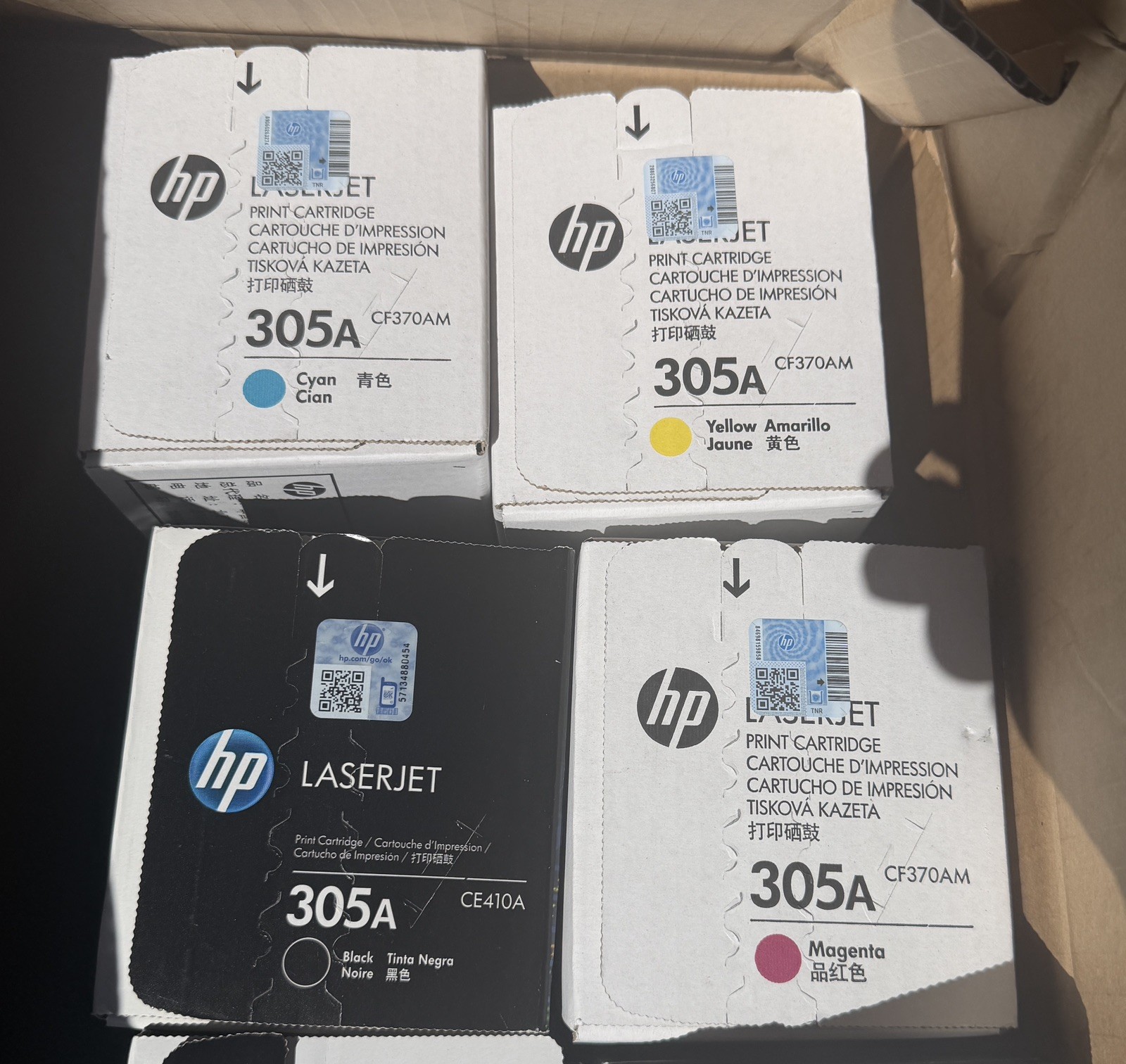Genuine HP 305A Toner Set - Black, Yellow, Cyan, Magenta - New