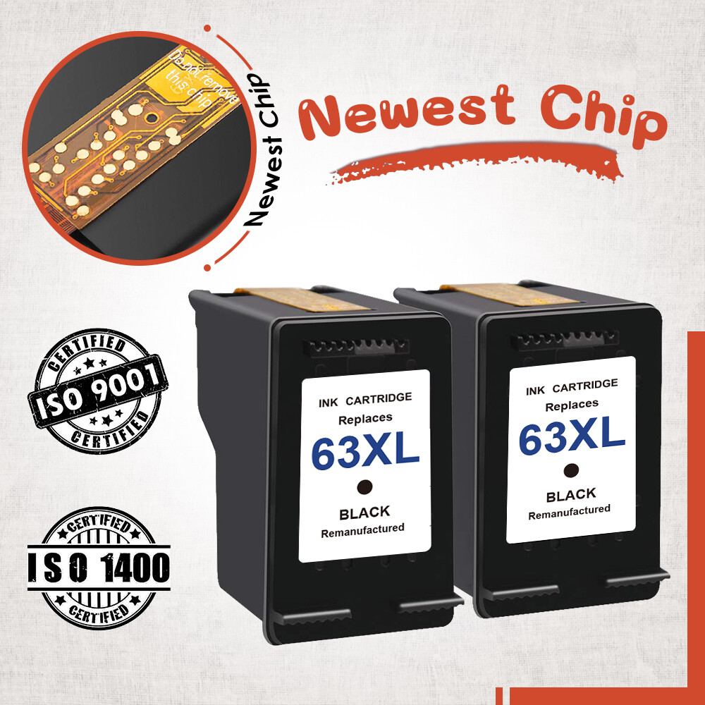 Lot 63 XL Ink Cartridge New Chip for HP Deskjet 3636 3634 3633 3632 2130 2134 ,