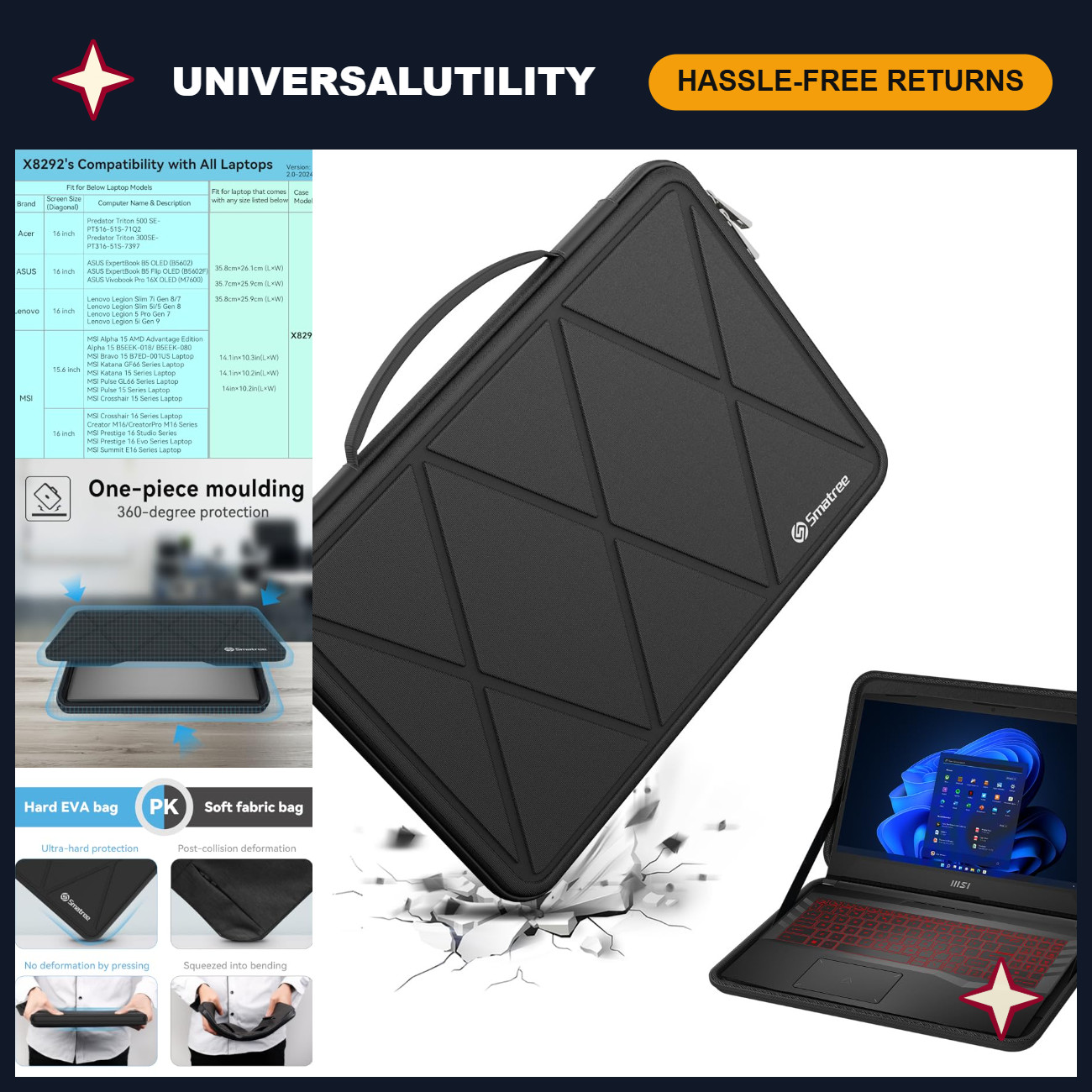 Hard EVA Protective Case for 15.6" MSI Pulse GL66 Laptop - Shockproof, Lightweig