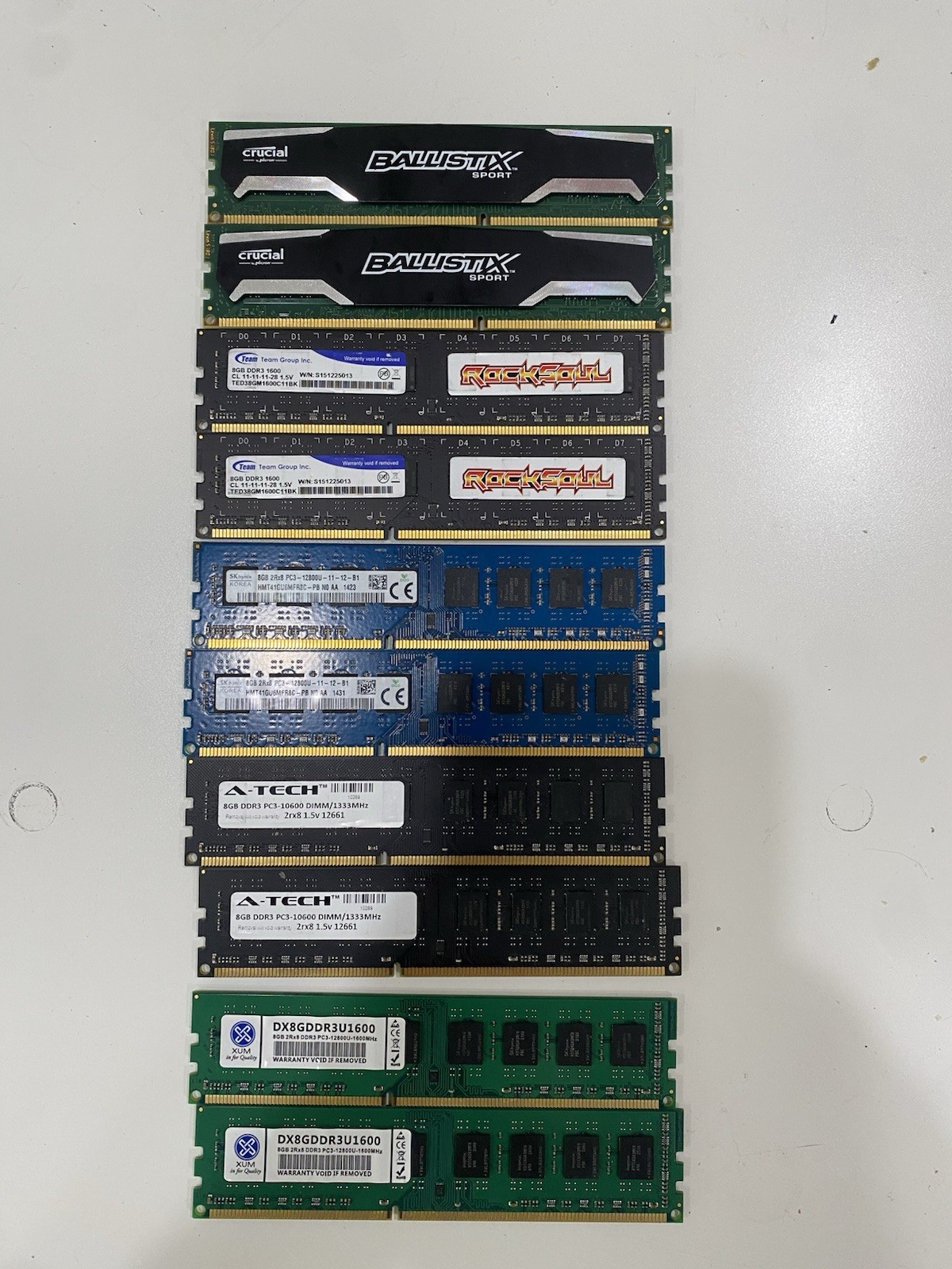 Lot Of 10 Sticks Of 8gb DDR3 Modules. 5 Sets Of 2x8GB 16gb Kits. Various Speeds