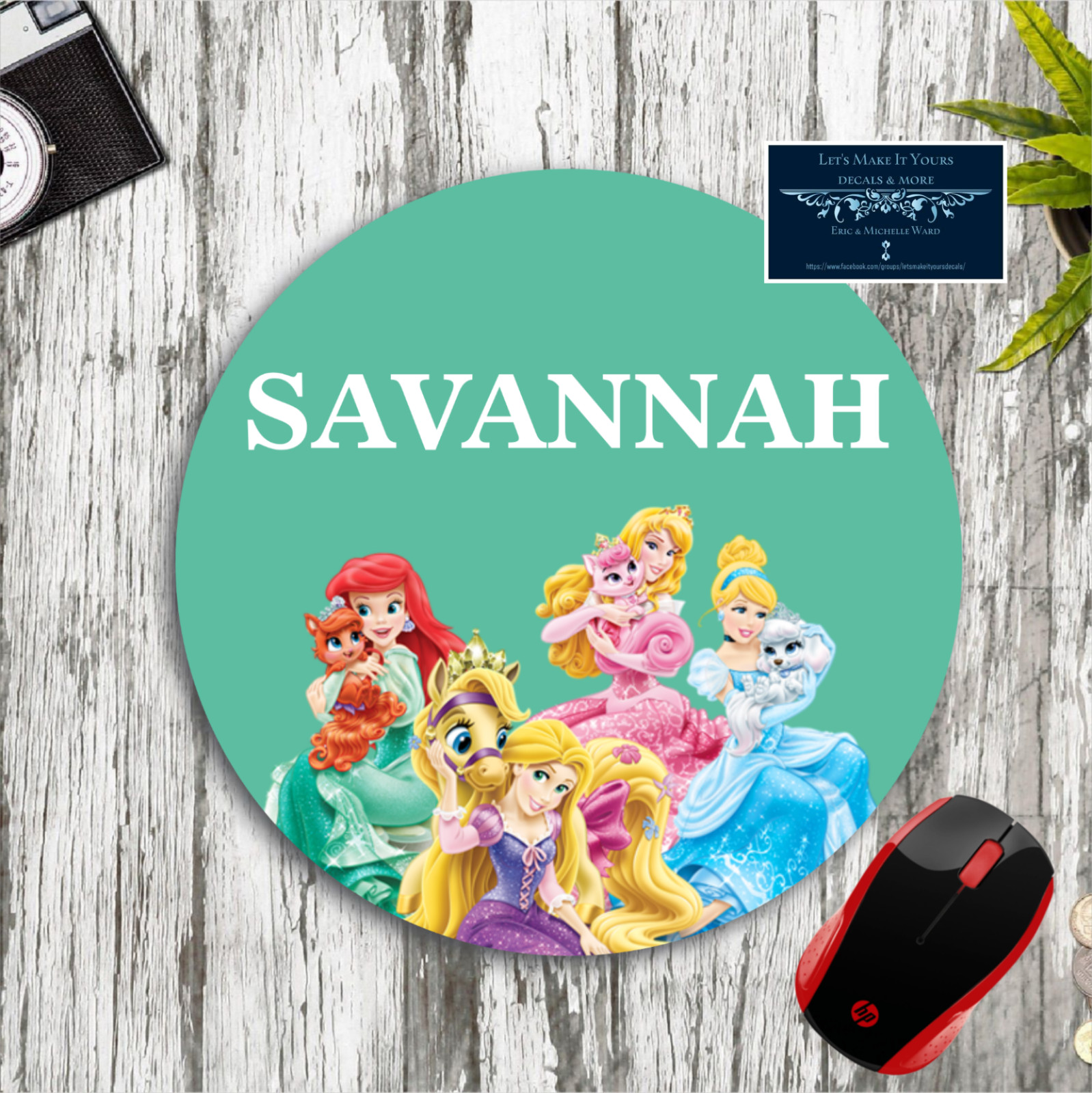DISNEY PRINCESSES PETS PERSONALIZED NAME CUSTOM ROUND MOUSE PAD DESK MAT PC GIFT