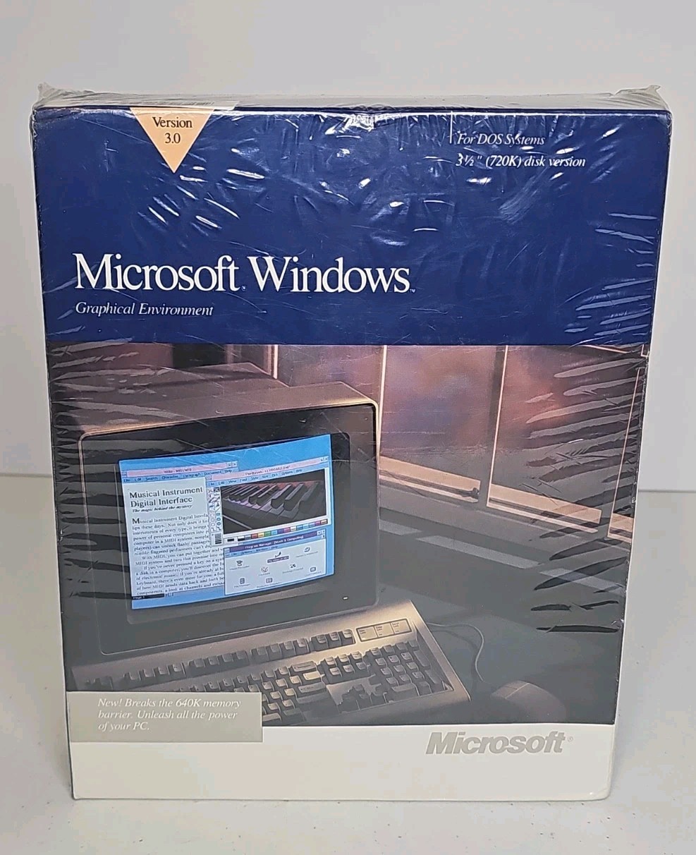 Factory Sealed Microsoft Windows 3.0 Vintage PC Software 3.5" 720K
