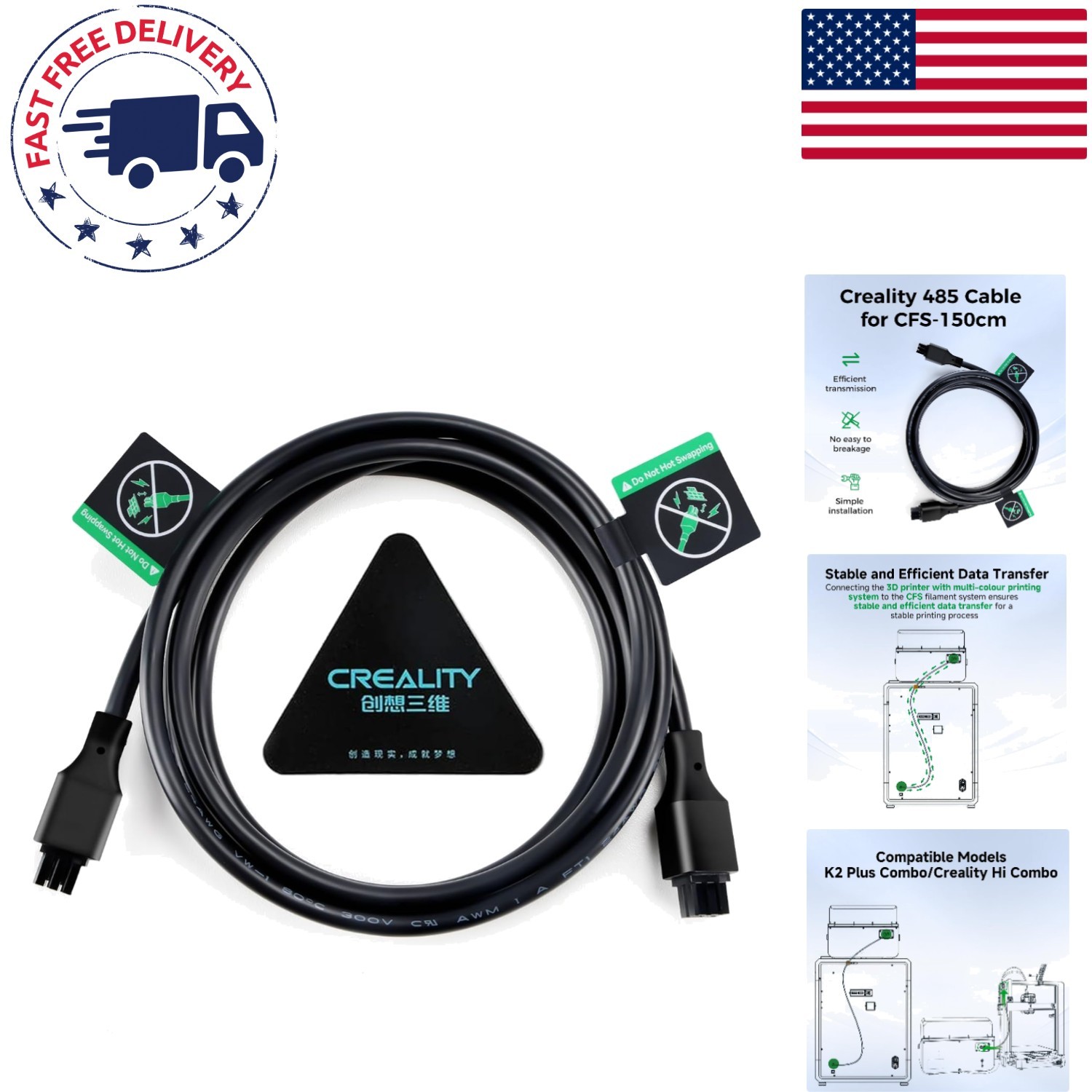 CFS-485 150cm Extension Cable for K2 Plus 3D Printers – Durable USB Connection