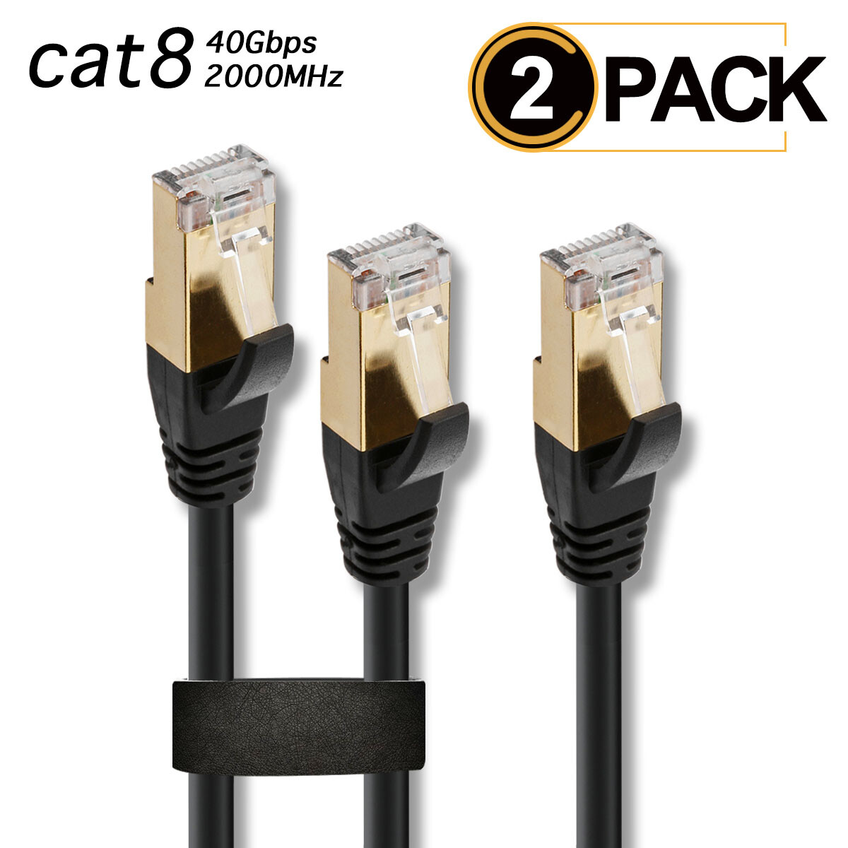 Long Black Ethernet Cable RJ45 CAT 8 7 LAN Network Cord Router Lead Lot [2PACK]
