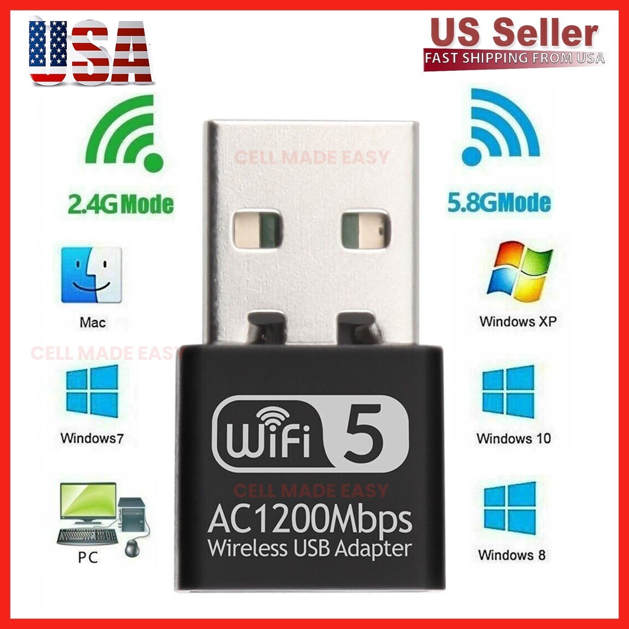 USB WiFi Wireless AC1200 Mbps Adapter Dongle USB 3.0 Network Card for PC Laptop