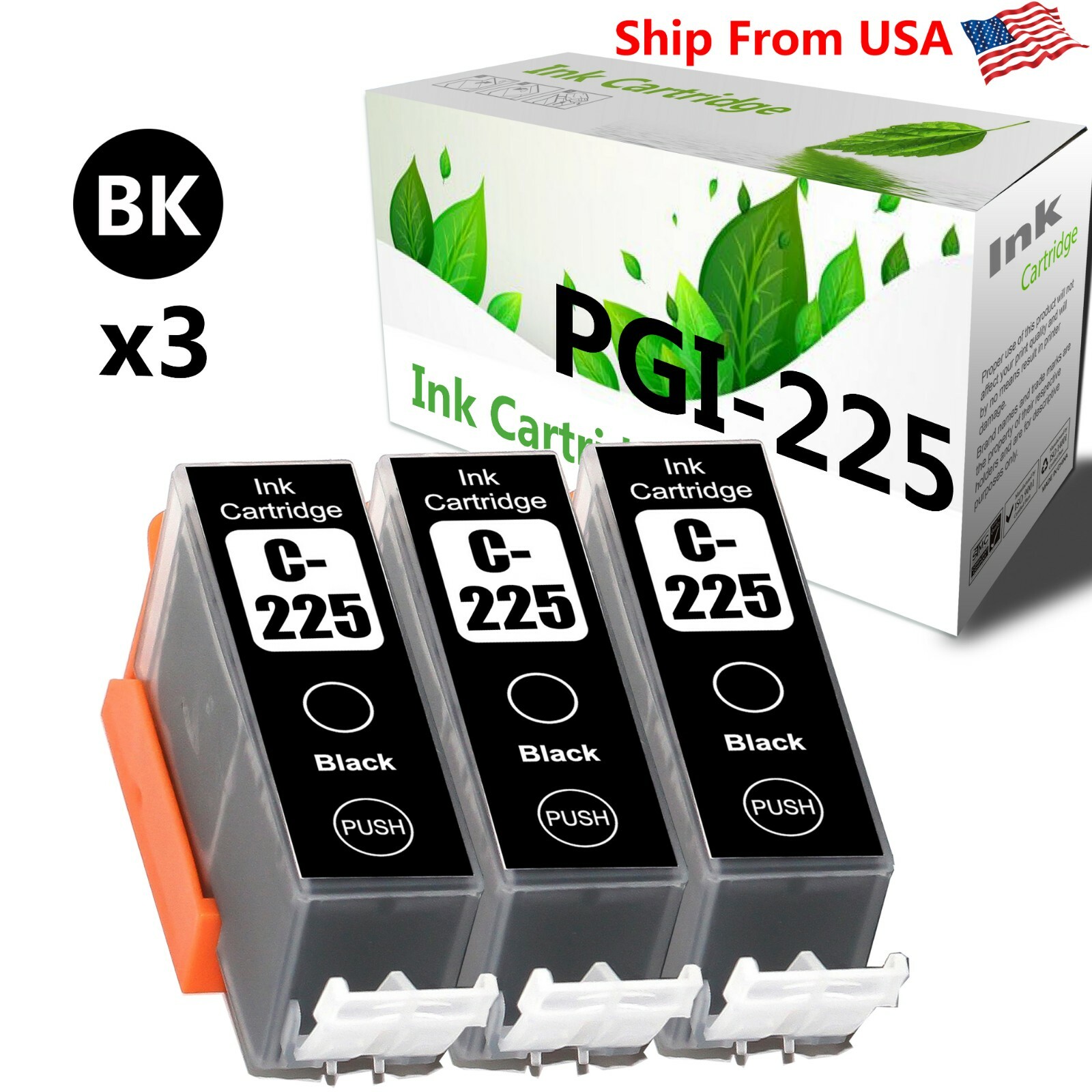 3-Pack PGI 225 PGI225 Black ink for MG5320 with PP-201 MG6220 Printer