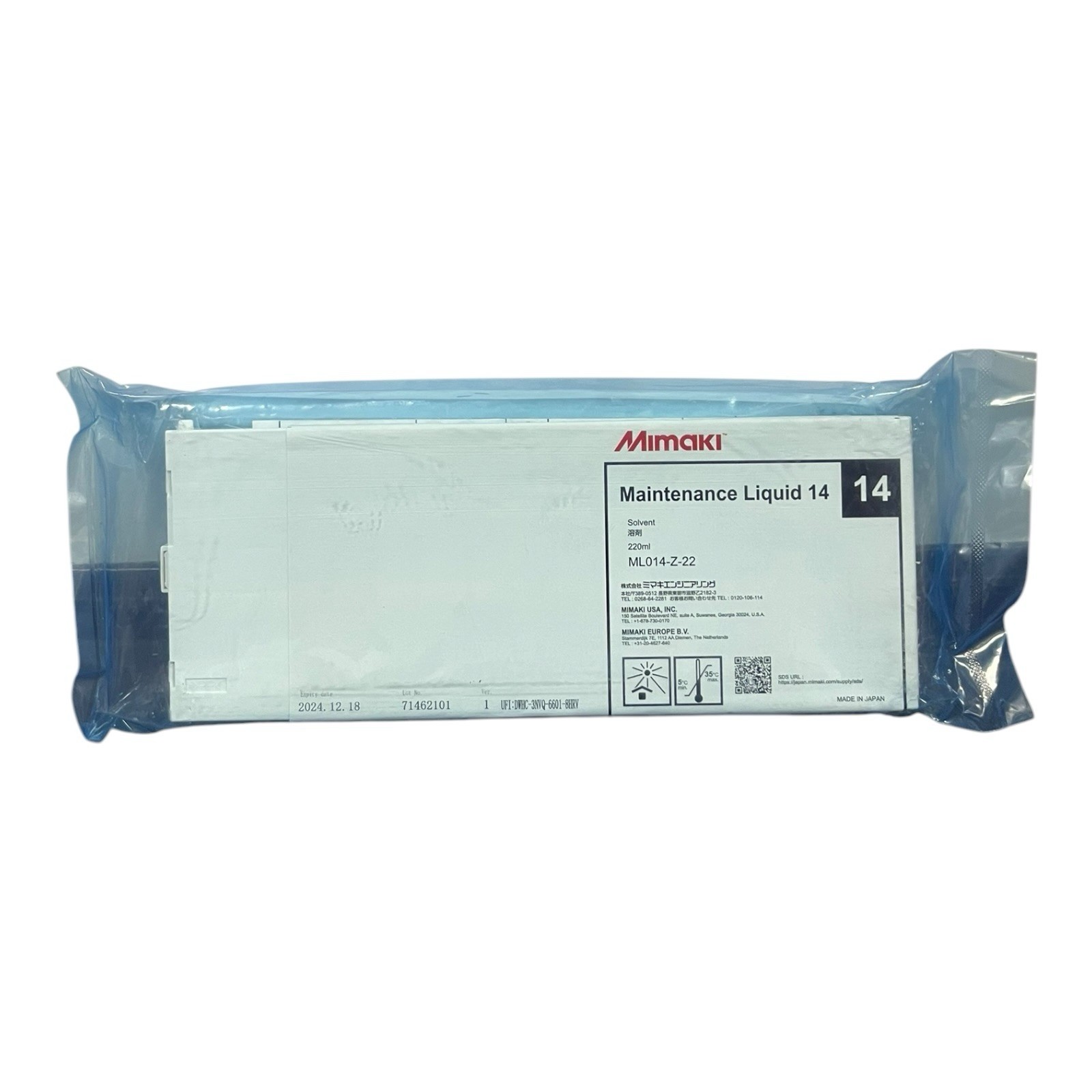 NEW Genuine Mimaki ML014-Z-22 Maintenance Liquid 14 220ml Solvent EXP 12/18/2024