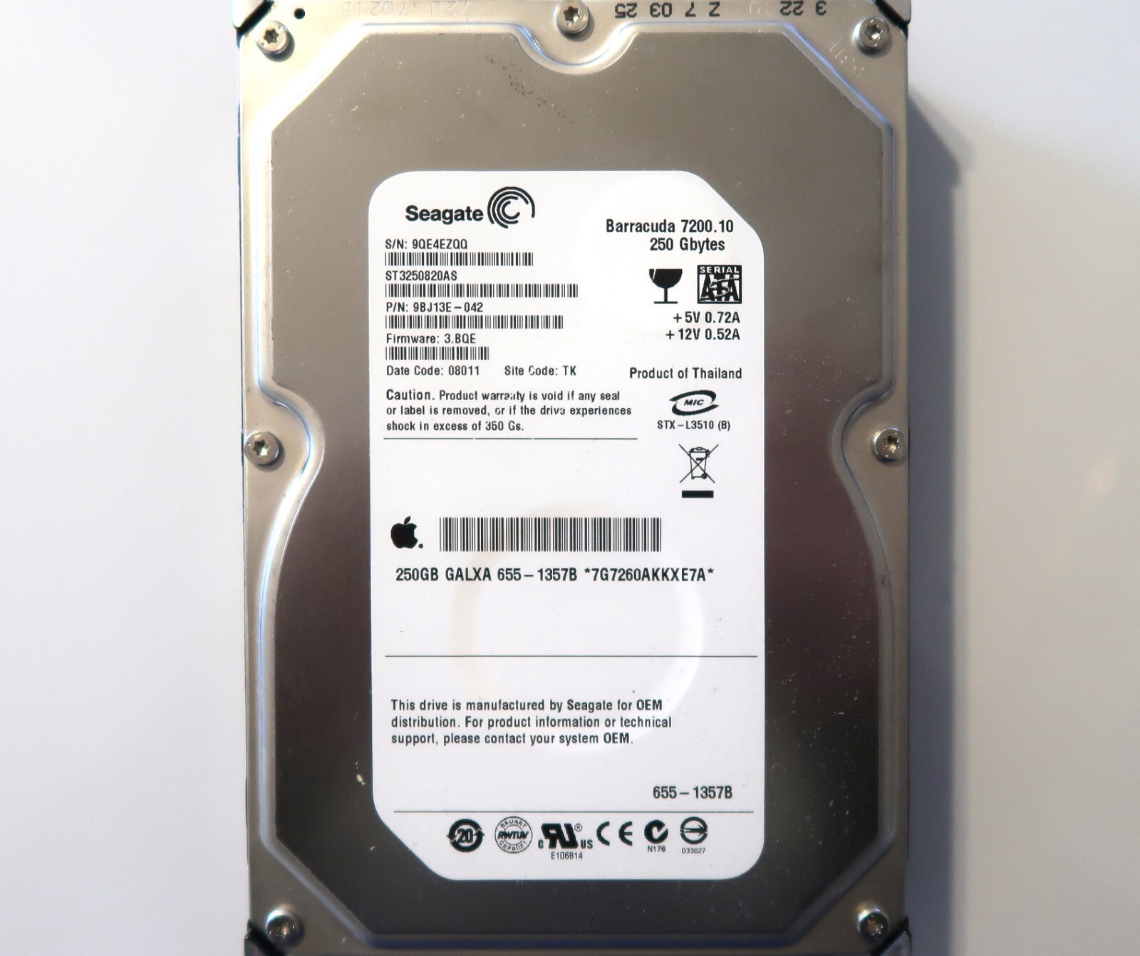 Seagate ST3250820AS 9BJ13E-042 3.BQE (9QE4) TK 250gb 3.5" Sata Thailand JUL-2007