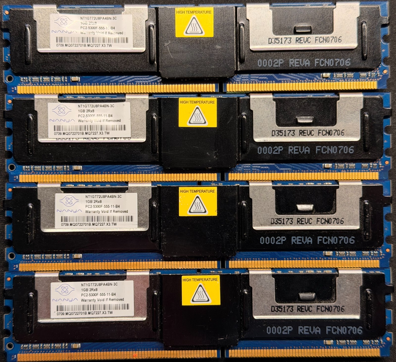NANYA 4GB (4x1GB) 2Rx8 PC2-5300F DDR2 SERVER MEMORY NT2GT72U8PA4BN-3C