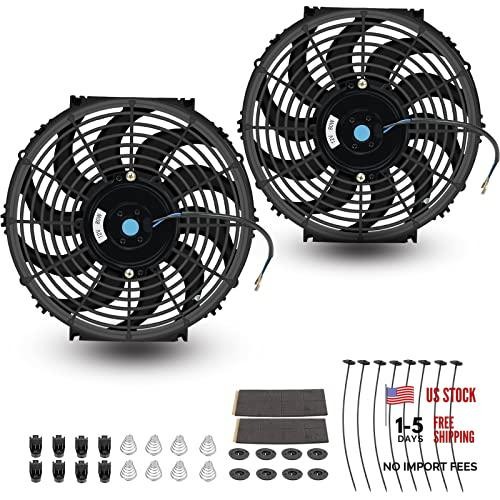 2PCS 12 Inch Universal Slim Push Pull Electric Radiator Cooling 12 inch Black