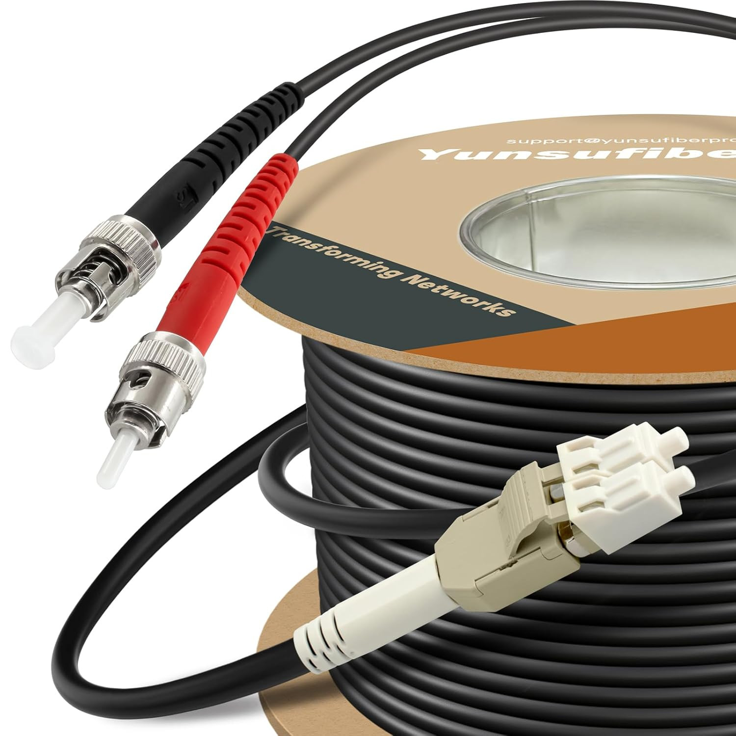 330Ft / 100M Outdoor Armored Od-5Mm OM1 LC to ST Fiber Cable, Multimode Duplex 6