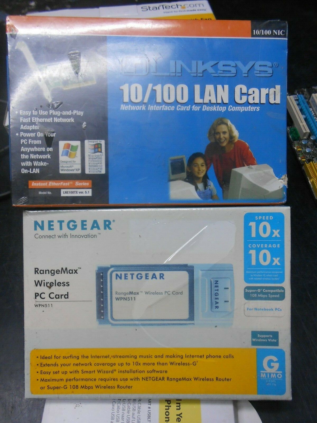 New Linksys LNE100TX and Netgear RangeMax Wireless PC Card WPN511
