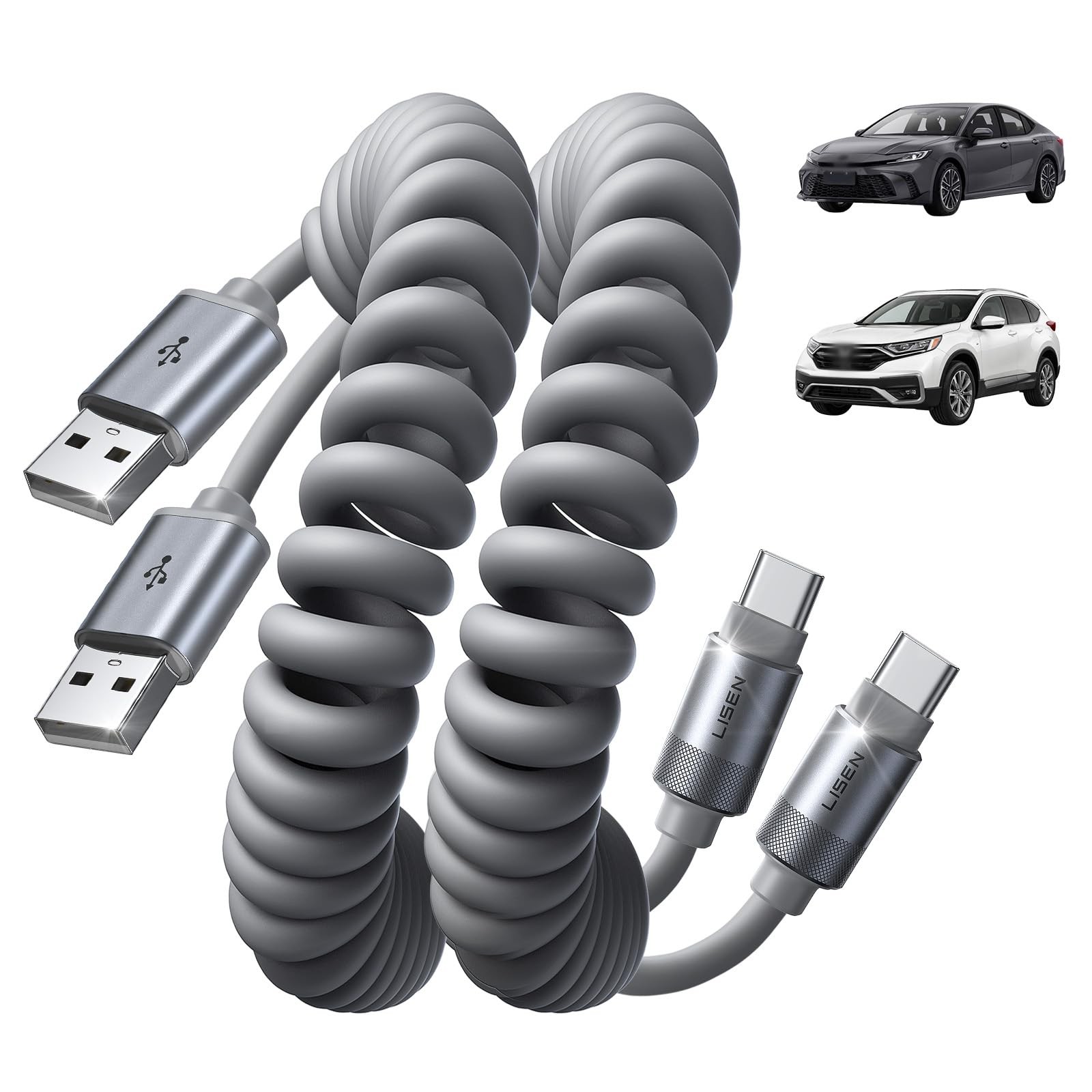 LISEN Coiled USB C Cable, Durable Short A to C Cable 4FT, Space Gray 