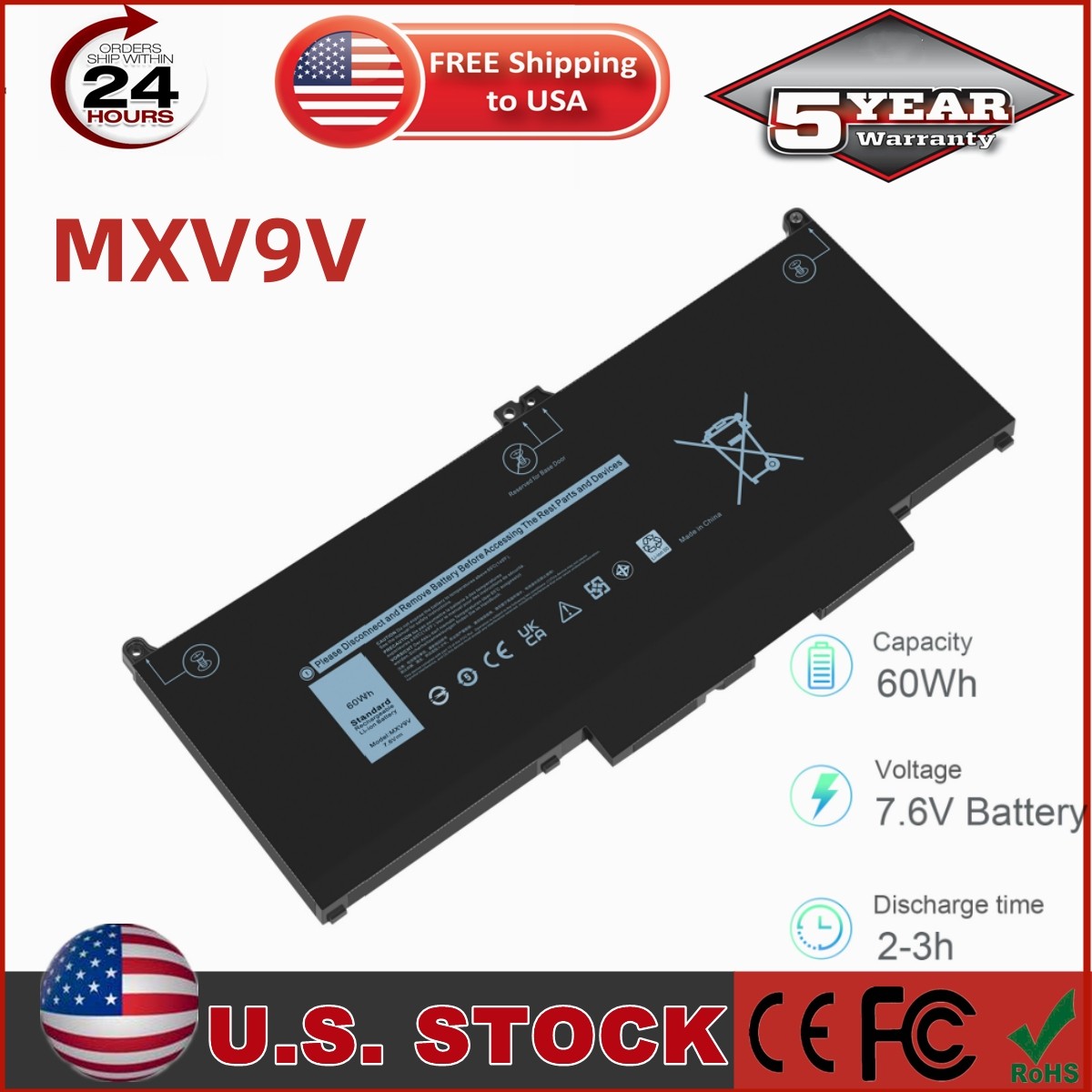 MXV9V Battery for Dell Latitude 5300 5310 7300 7400 Inspiron 7300 7306 2-in-1